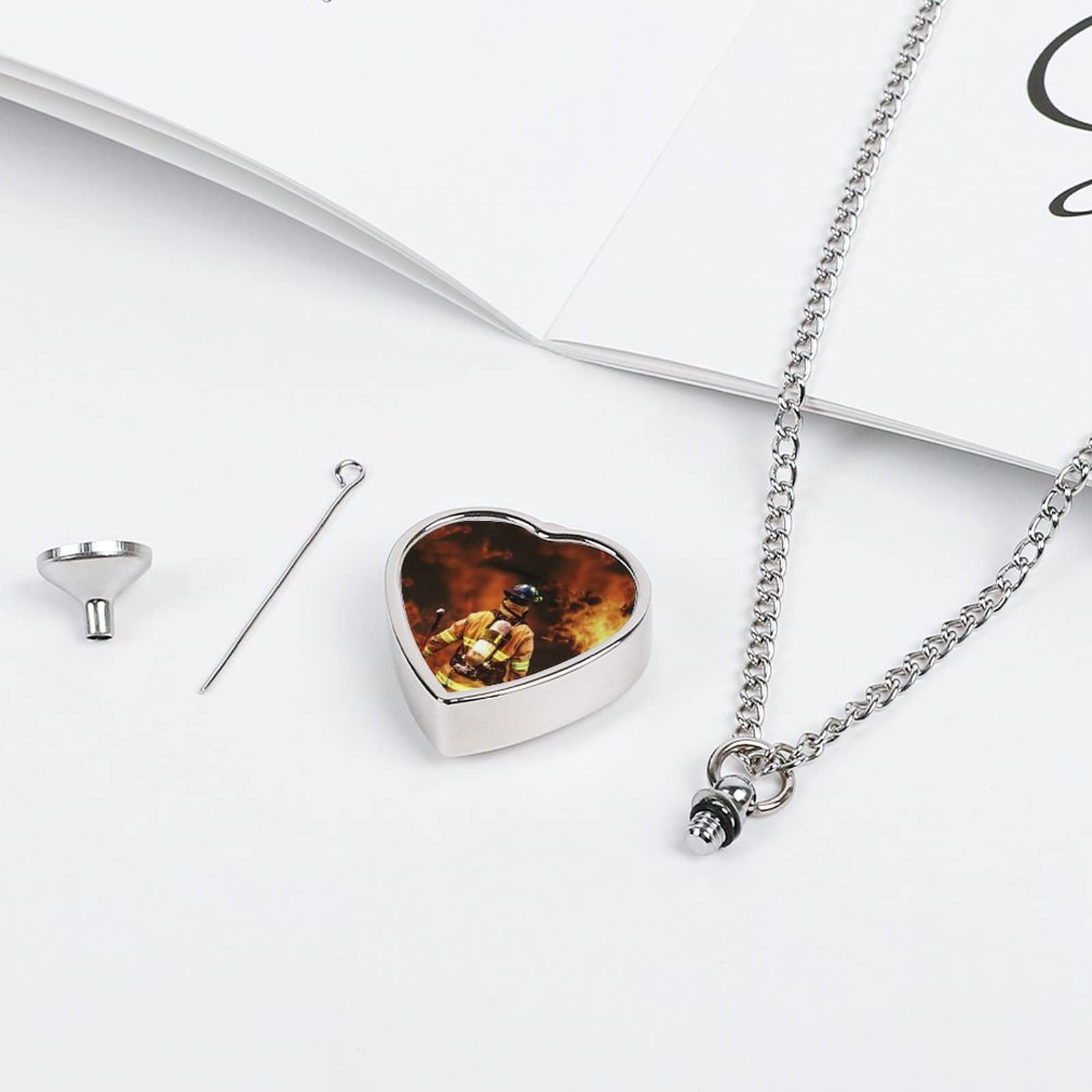 **Firefighter-Themed Pet Cremation Jewelry - Memorial Urn Necklace for Cat & Dog Ashes - Keepsake Pendant for Pet Loss Remembrance - Perfect for Pet Owners, Grieving Families & Memorial Services**