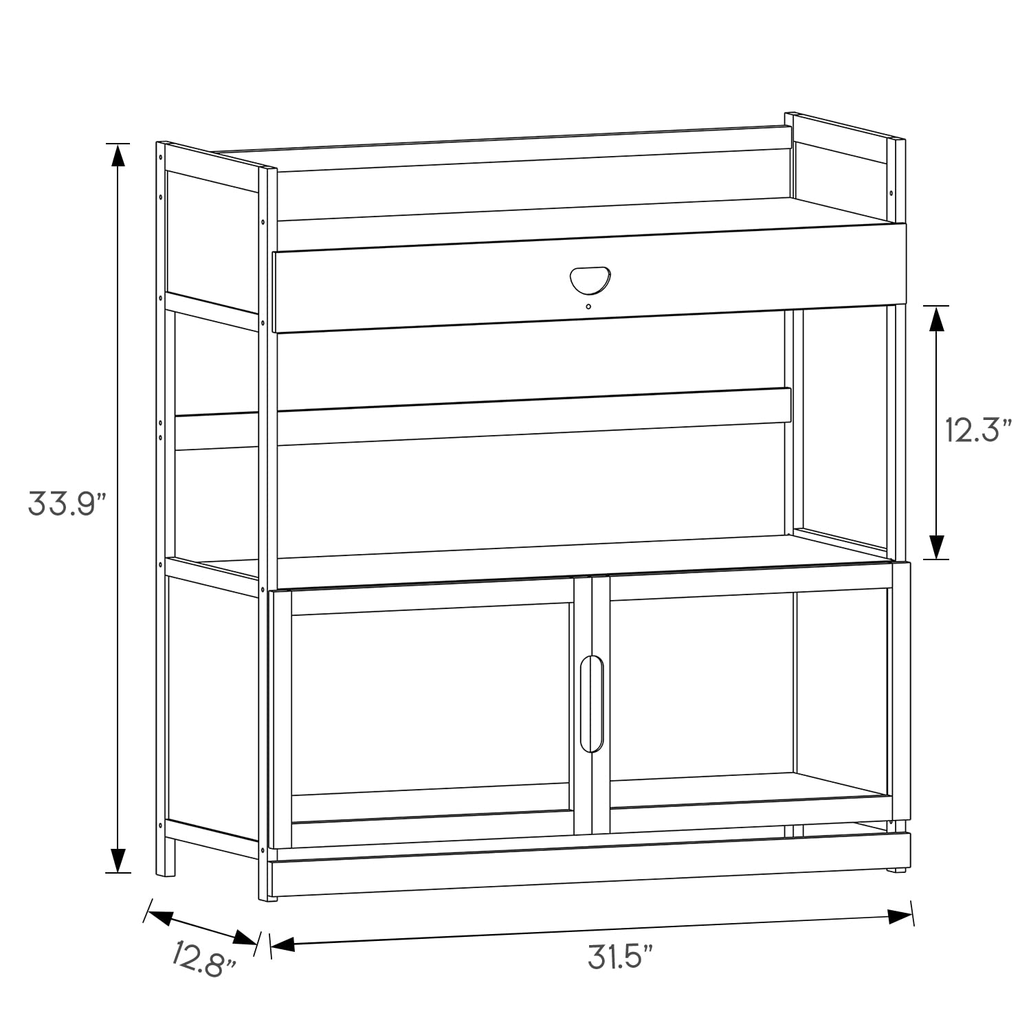 MoNiBloom Bamboo Kitchen Storage Cabinet with Acrylic Doors & Drawer - Organizer for Pots, Pans & Microwave Oven - Space Saving Sideboard Shelf for Small Kitchens & Apartments (Brown)