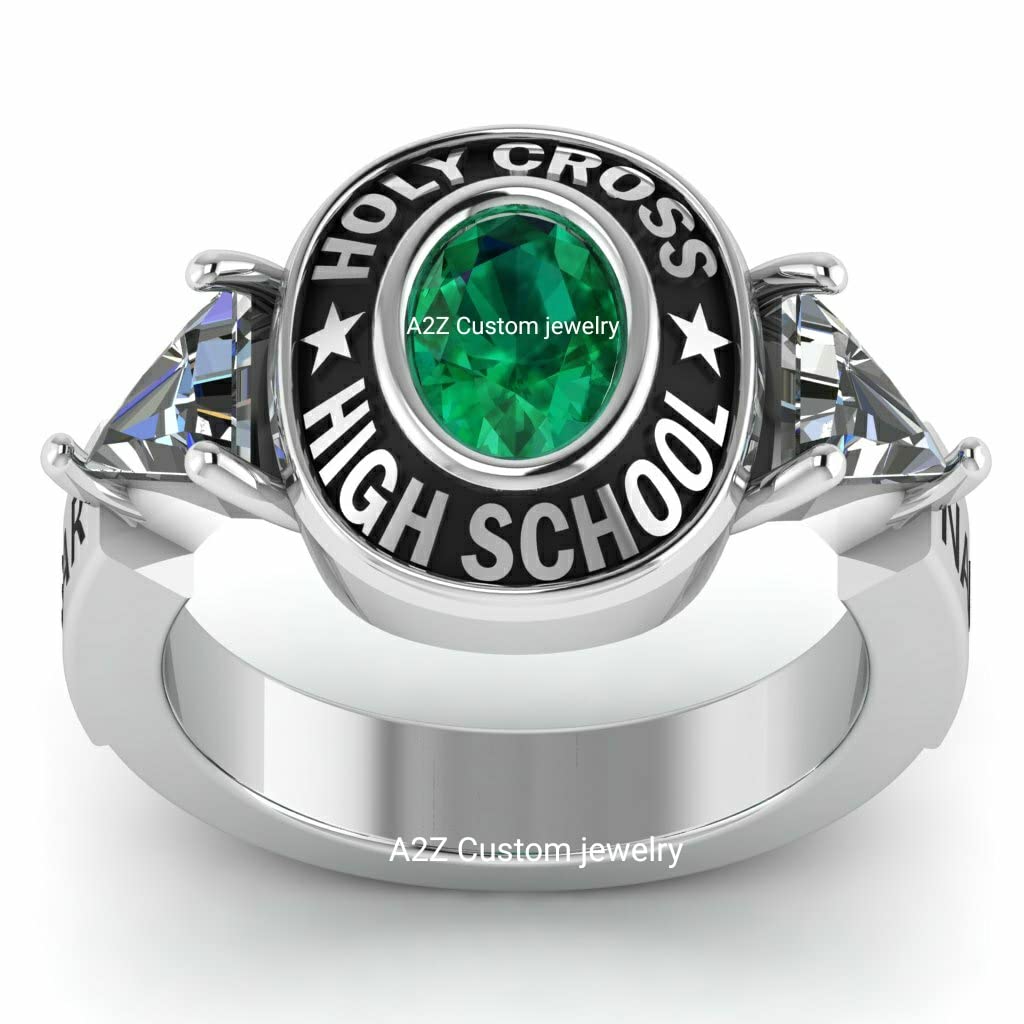 Customized Women's Fashion Class Ring - Sterling Silver Triangle Tokyo Design for High School & College Graduation | Perfect Gift for Graduation Ceremonies, Prom Nights & Special Occasions