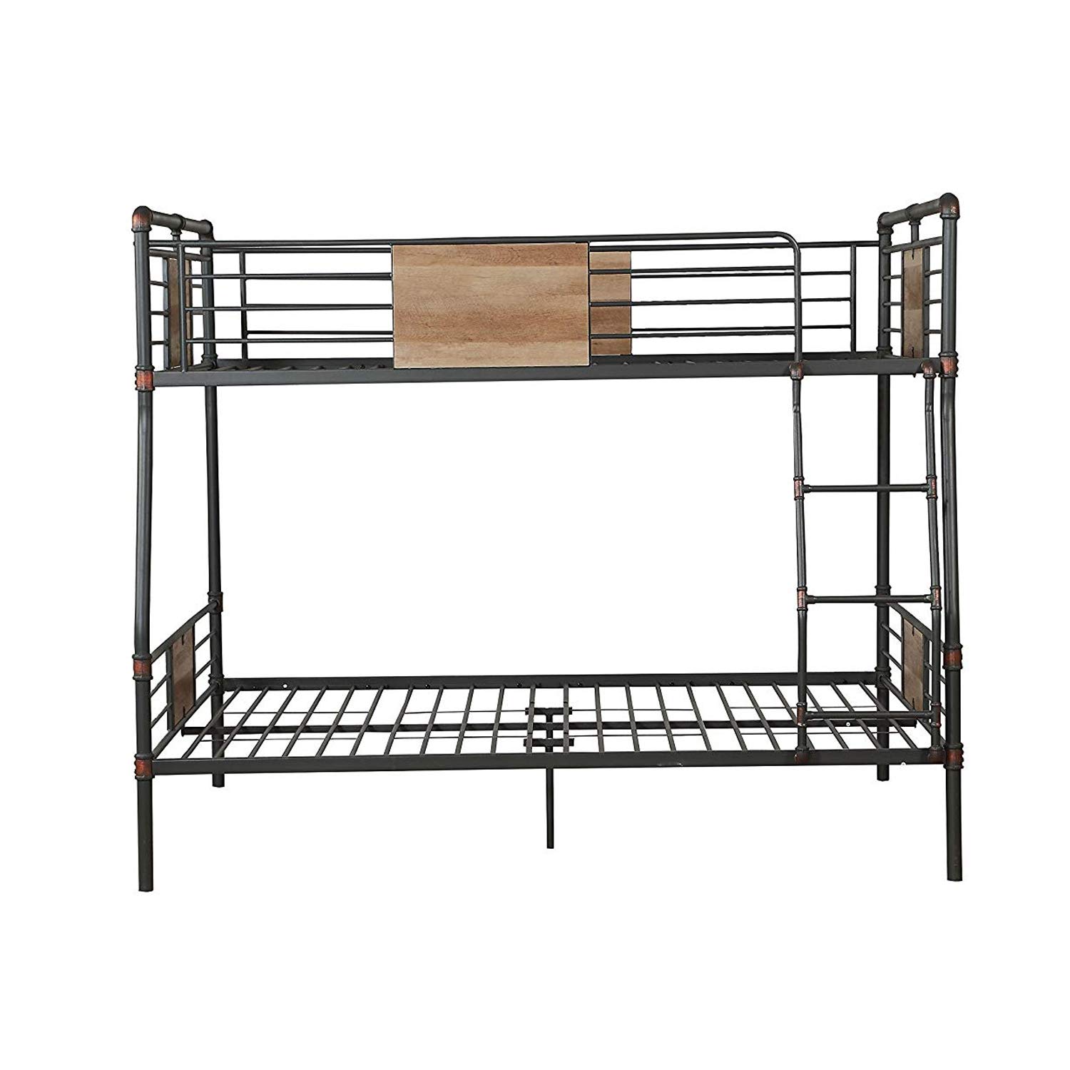 Benjara Full Over Queen Metal Bunk Bed with Ladder - Black & Brown - Space Saving Bunk Bed for Kids, Teens, Guest Rooms & Small Spaces