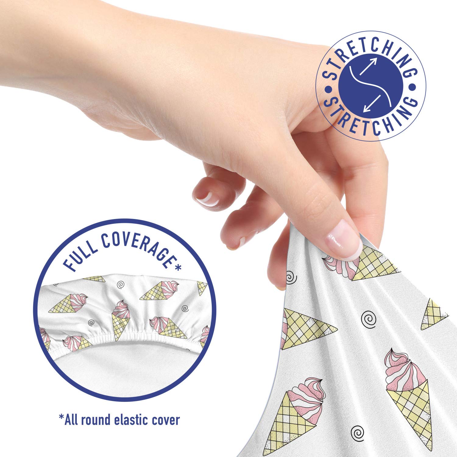 Ambesonne Ice Cream Themed Office Chair Slipcover - Pastel Pink & Cream Stretch Fabric Cover with Strawberry Cone Doodle Design | Perfect for Home Office, Gaming Setup & Kids Room Decor