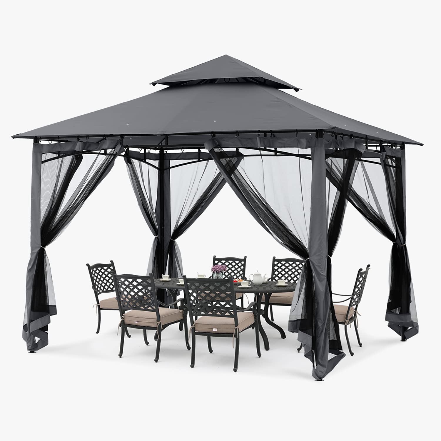 8x8 ABCCANOPY Steel Frame Gazebo with Mosquito Netting - Dark Gray Outdoor Canopy for Patio, Lawn, Backyard & Garden | Perfect for Outdoor Dining, Parties & Relaxation