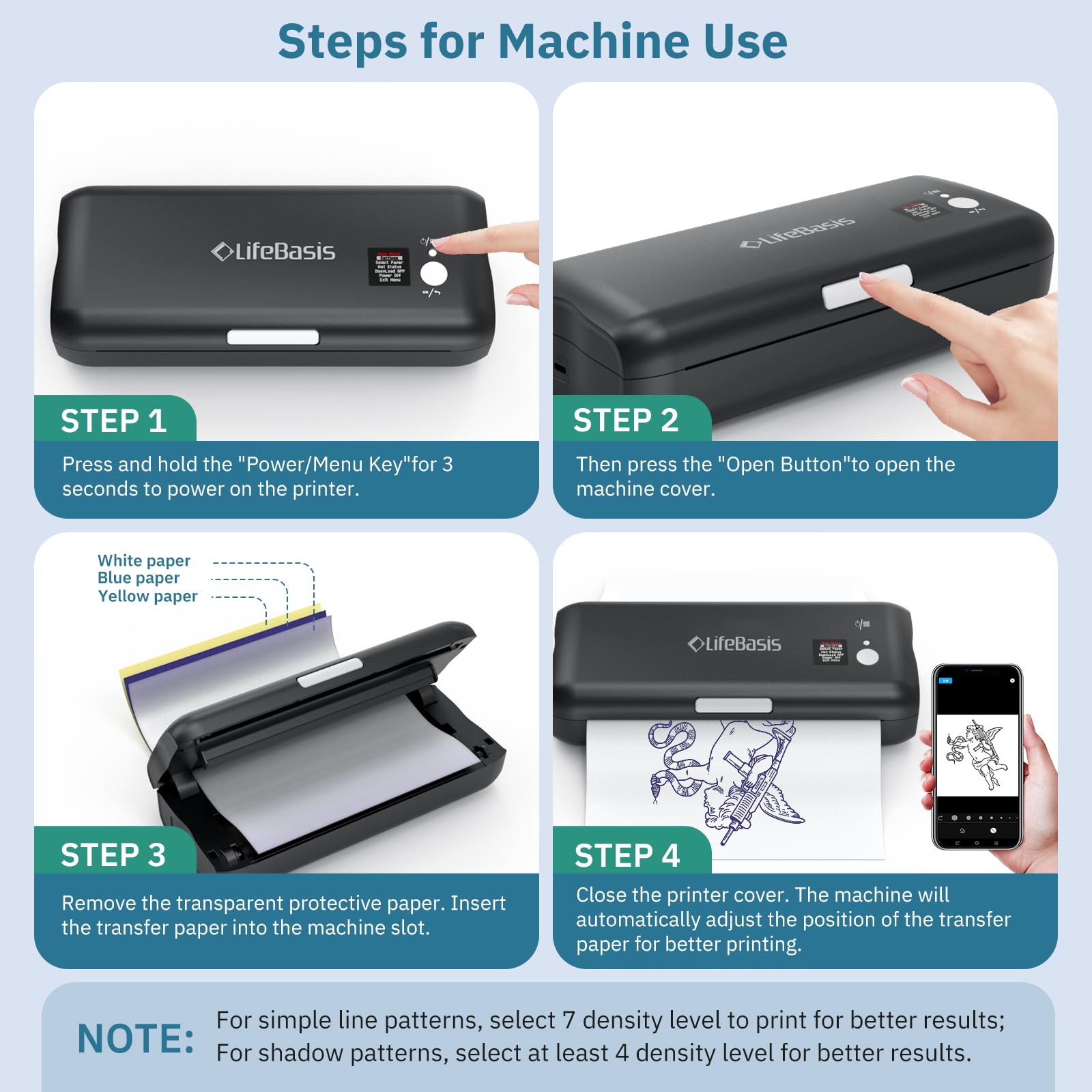 LifeBasis Bluetooth Tattoo Stencil Printer - Wireless Thermal Tattoo Transfer Machine with 30PCS Stencil Paper, Compatible with iOS & Android - Perfect for Tattoo Artists & Home Tattoo Kits