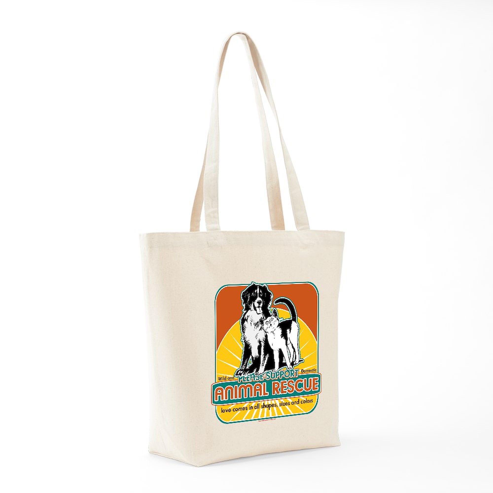 Animal Rescue Dog & Cat Tote Bag - Eco-Friendly Natural Canvas Reusable Shopping Bag for Groceries, Beach & Daily Use