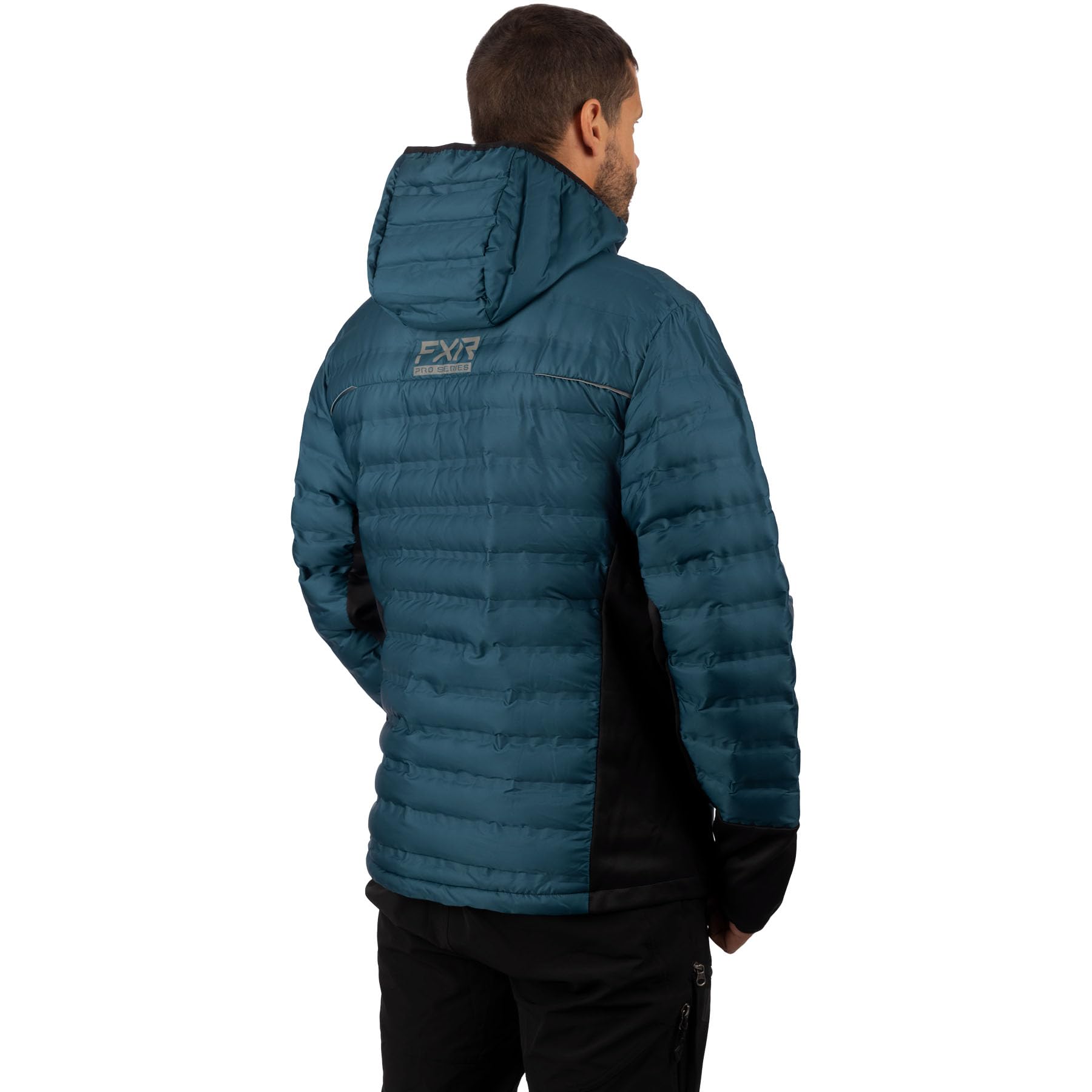 FXR Men's Podium Hybrid Quilted Hoodie Jacket 2025 - Windproof & Waterproof Winter Hoodie for Snowmobile, Skiing & Outdoor Activities (Slate Grey/High Visibility, 2XL)