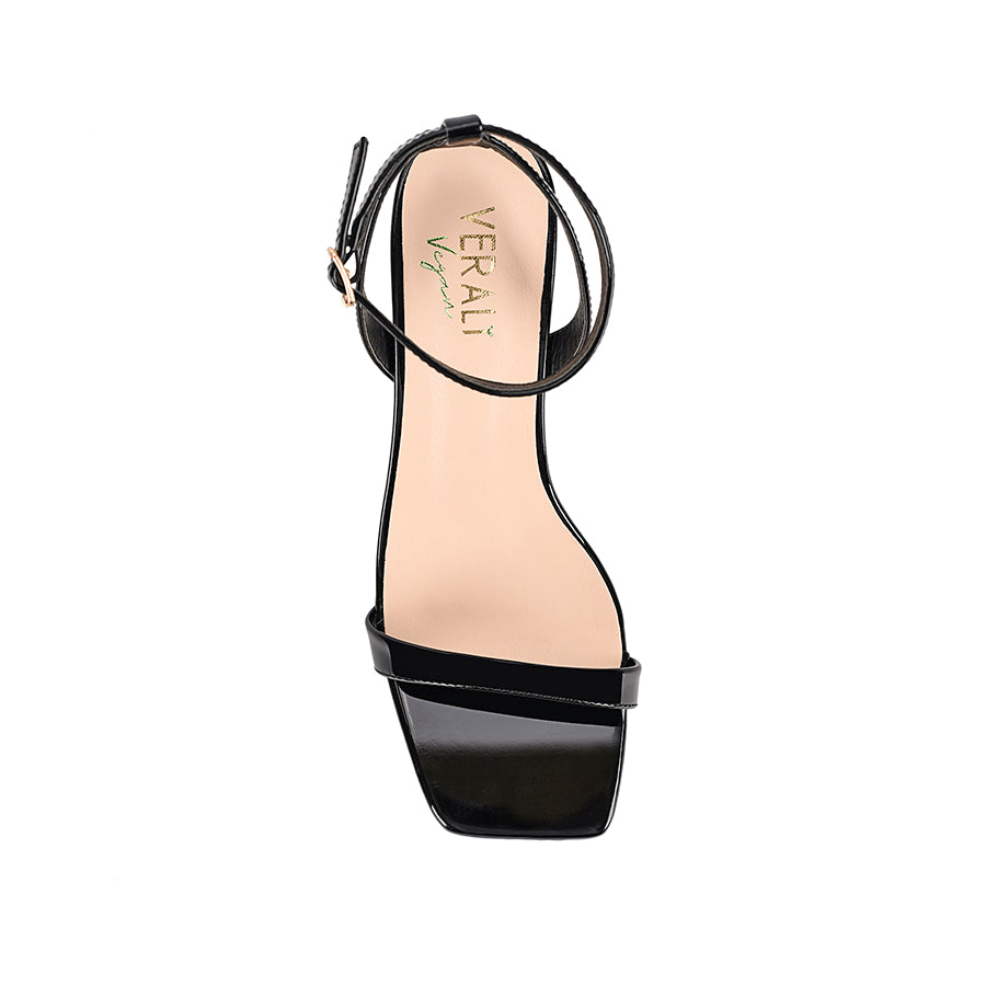 Tally Kitten Heel Sandals for Women - Black Patent Leather Dress Shoes | Comfortable Low Heel Sandals for Wedding, Party & Office Wear