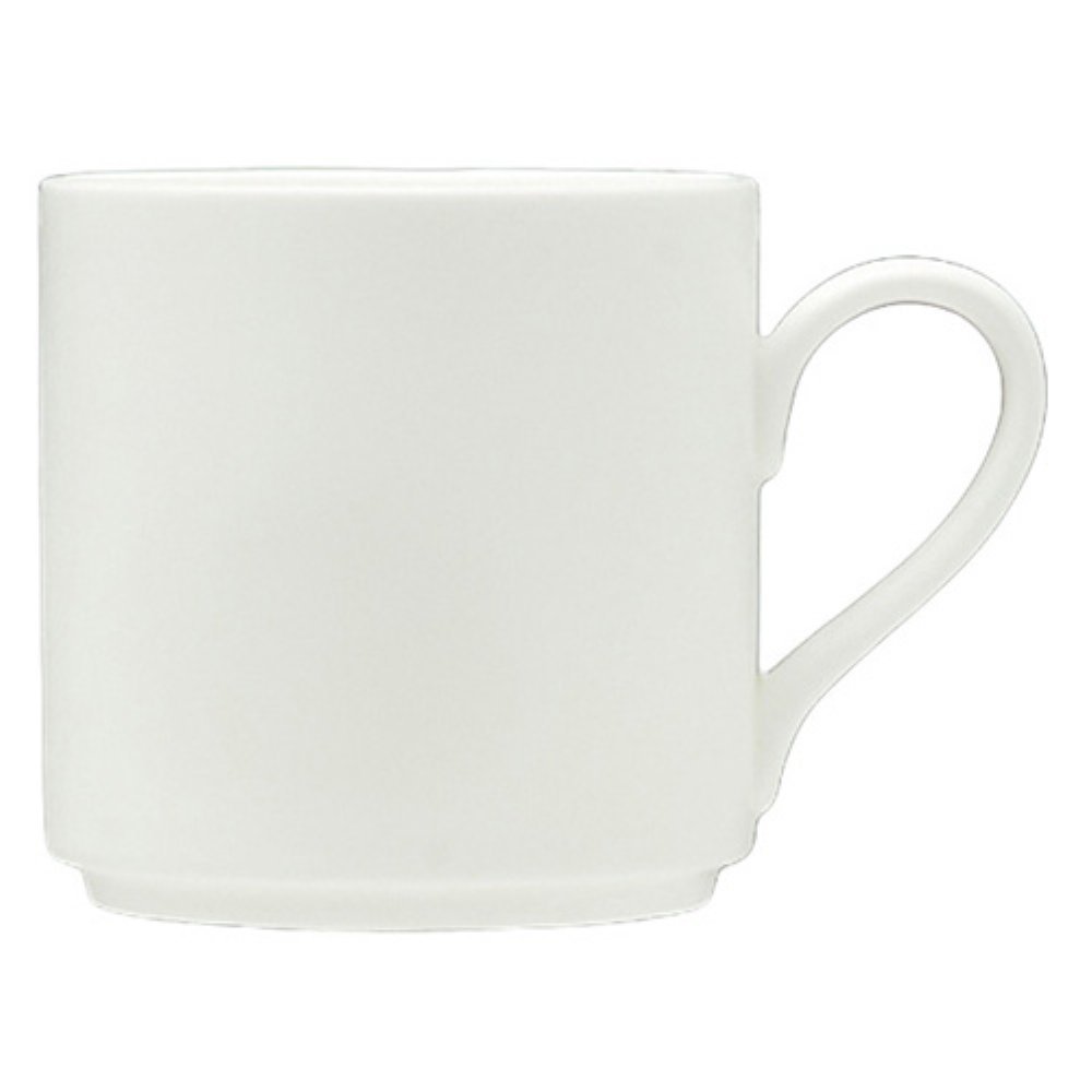 Fortessa Fortaluxe SuperWhite Vitrified China 12-Oz Stackable Coffee Mugs, Set of 6 - Durable Porcelain Cups for Home, Restaurant & Office Use