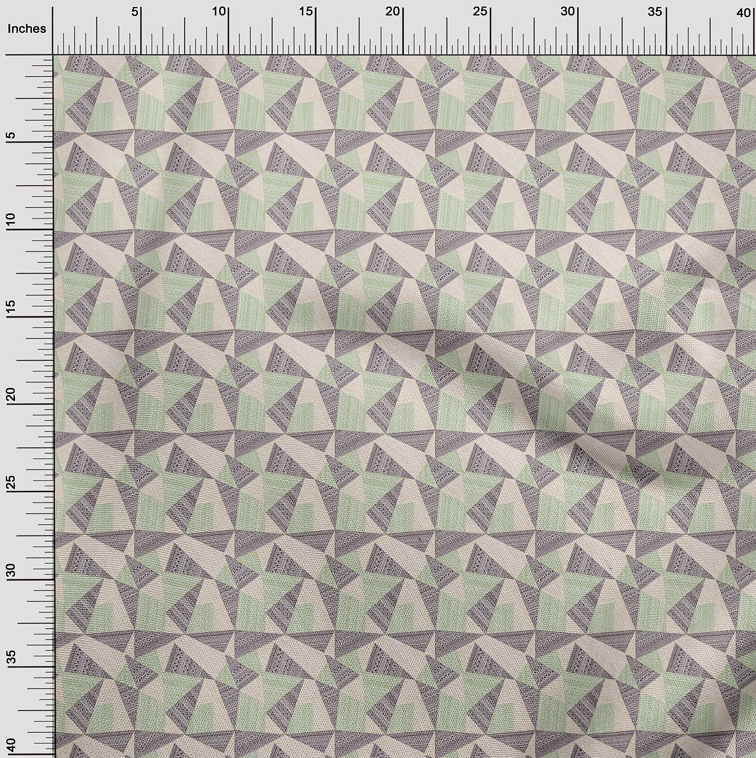 oneOone Polyester Spandex Light Green Tribal Print Fabric - 56 Inch Wide for DIY Clothing, Quilting & Home Decor Projects | Soft Stretch Material for Dresses, Curtains & Crafting