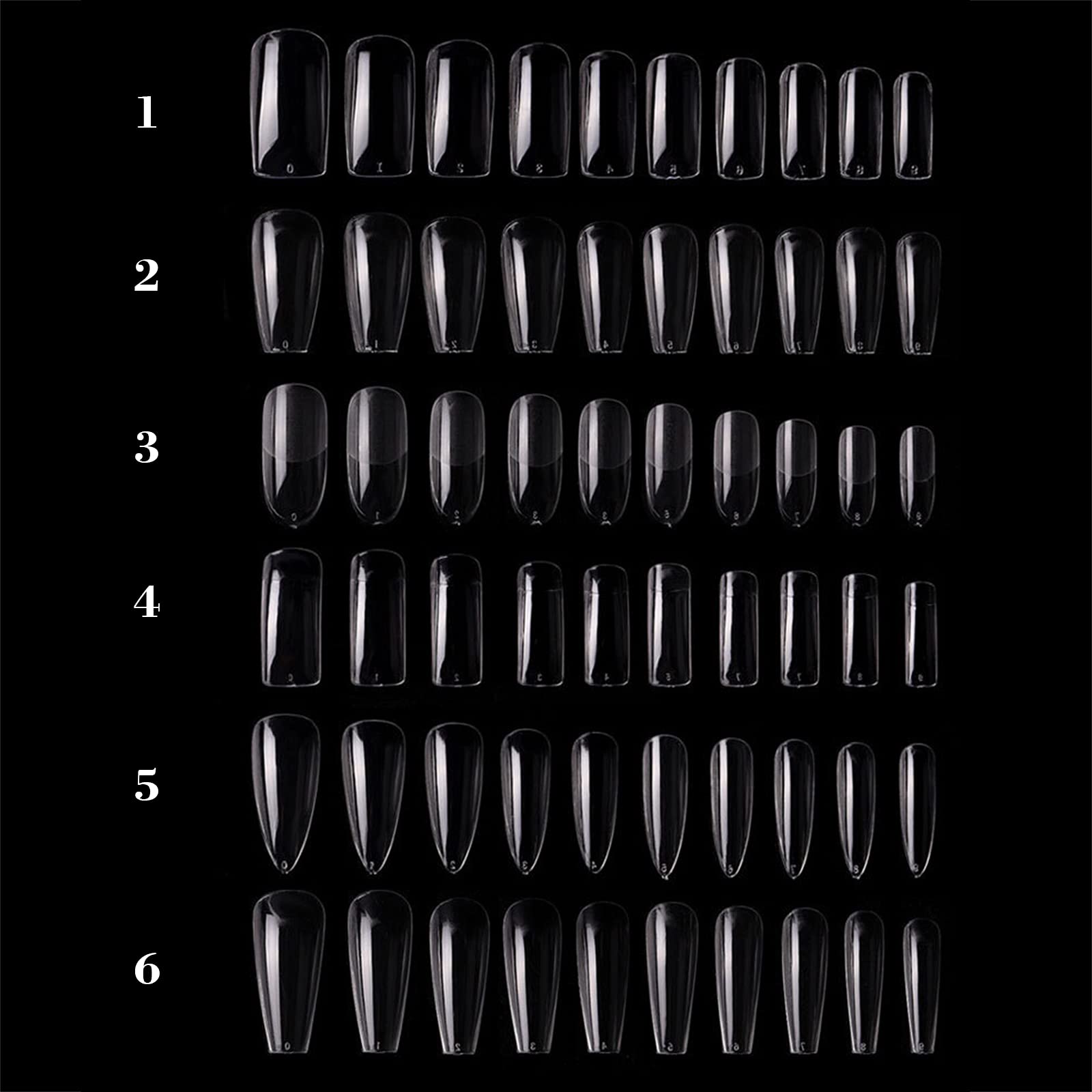 100PCS Clear Acrylic False Nails - Full & Half Cover Coffin & Ballerina Shaped Artificial Nails for Salon & DIY - 10 Sizes (2) - Perfect for Nail Art, Parties, Weddings & Special Occasions - POOWE