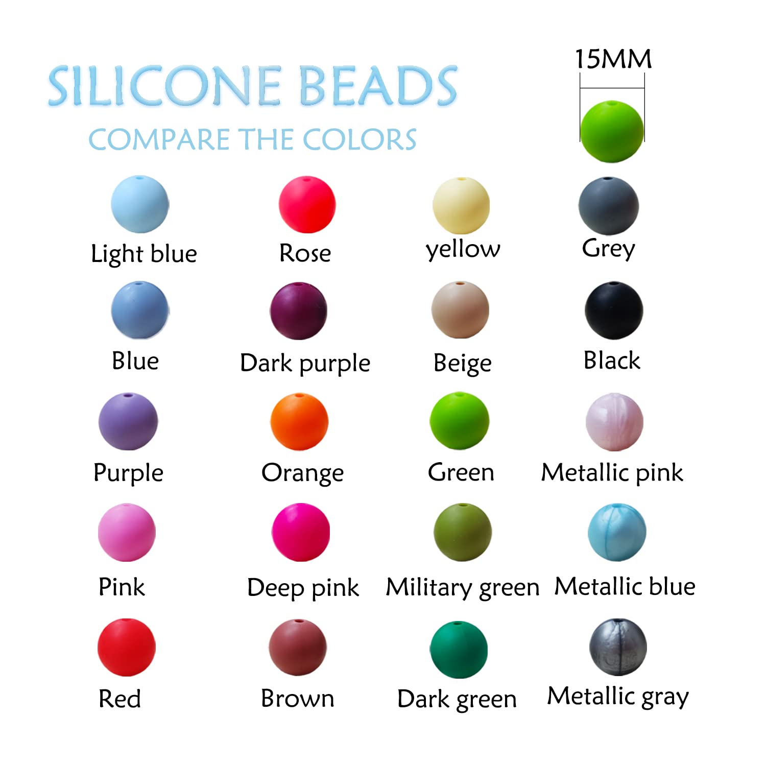 15mm Colorful Silicone Beads for DIY Jewelry Necklaces & Keychains - BPA Free Round Beads (100pcs) - Perfect for Bracelets, Earrings & Craft Projects