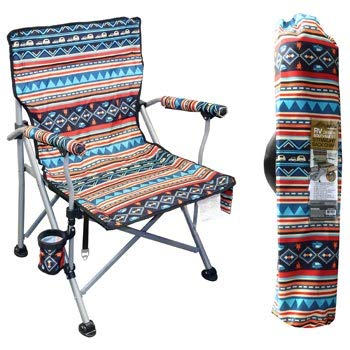 Portable Folding Camping Chair with Cup Holder & Carry Bag - 250lbs Weight Capacity, Armrests, Southwest Aztec RV Design - Perfect for Outdoor Camping, Picnics, Beach & Backyard Relaxation