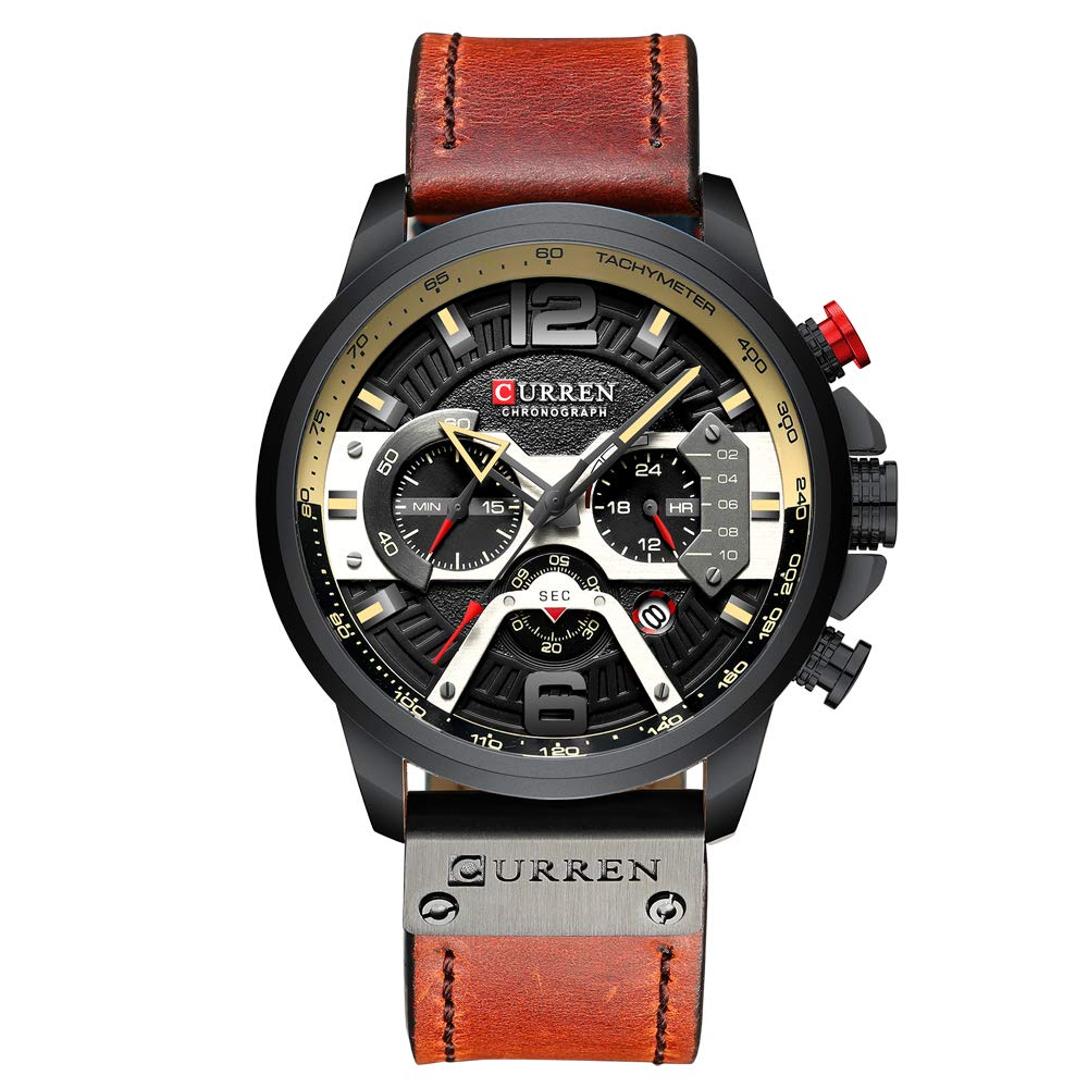 Curren Men's Watches - Waterproof Analog Quartz Wristwatch with Calendar & Genuine Leather Strap | Fashionable Dress Watch for Business, Casual & Outdoor Activities