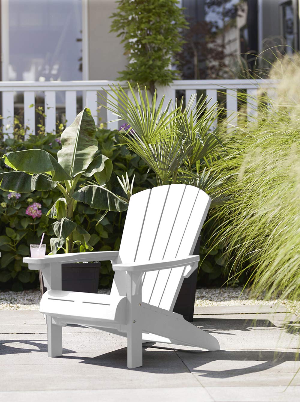 Keter Alpine Adirondack Resin Outdoor Patio Chairs with Cup Holder - Weather-Resistant White Plastic Furniture for Beach, Poolside, Fire Pit & Garden Seating - Perfect for Backyard, Deck & Outdoor Relaxation