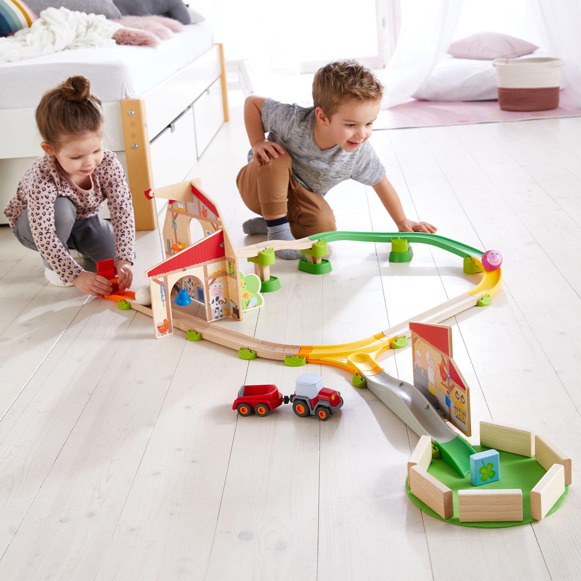 HABA Kullerbu Farmyard Starter Set with Sound - Wooden Baby Toy with Animal Sounds for Early Learning & Sensory Play - Perfect for Toddlers & Preschoolers at Home or Daycare