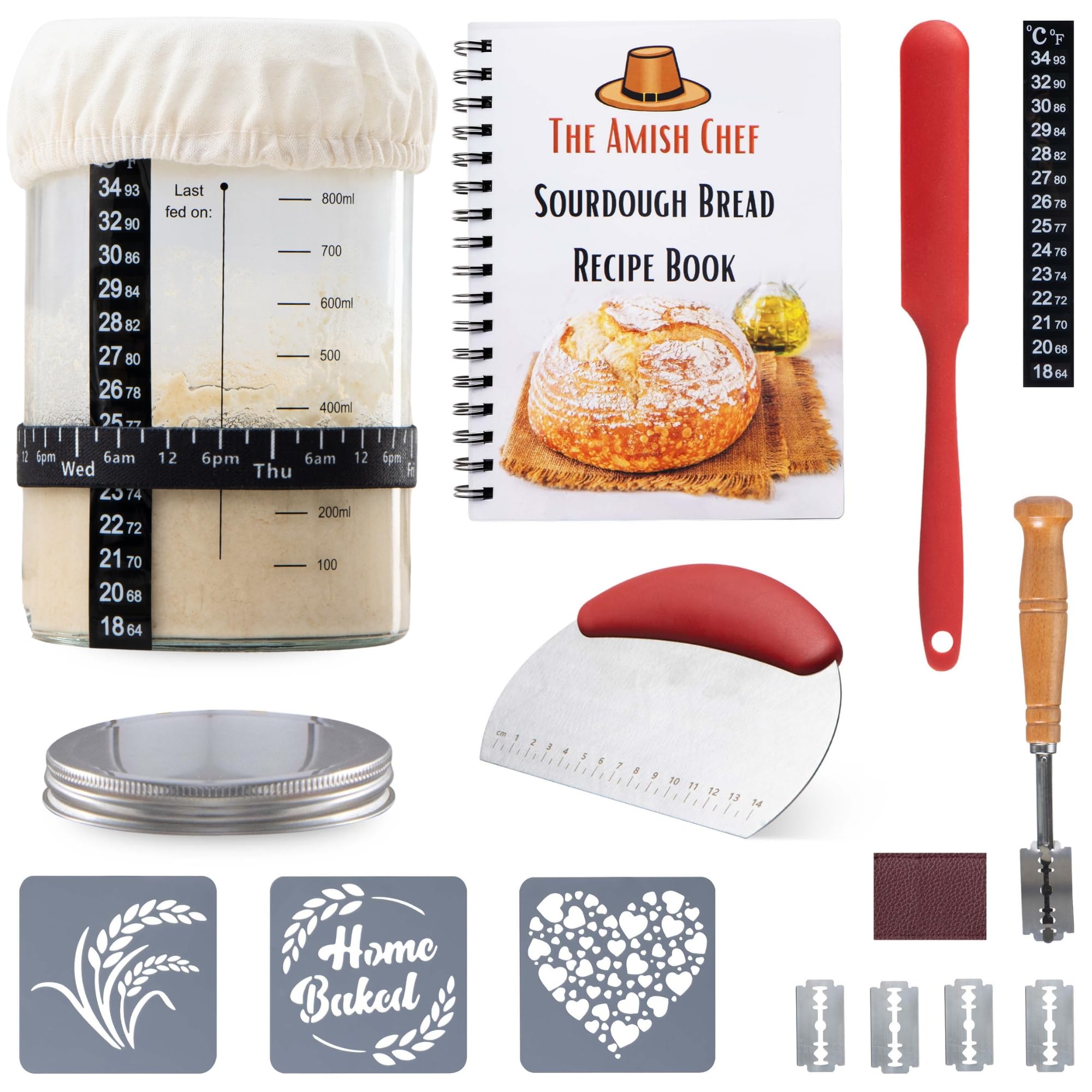 Organic Sourdough Bread Starter Kit - Glass Jar, Bread Lame, Recipe Book & Baking Supplies for Homemade Artisan Bread | Perfect for Beginners, Gifts & Home Baking Enthusiasts