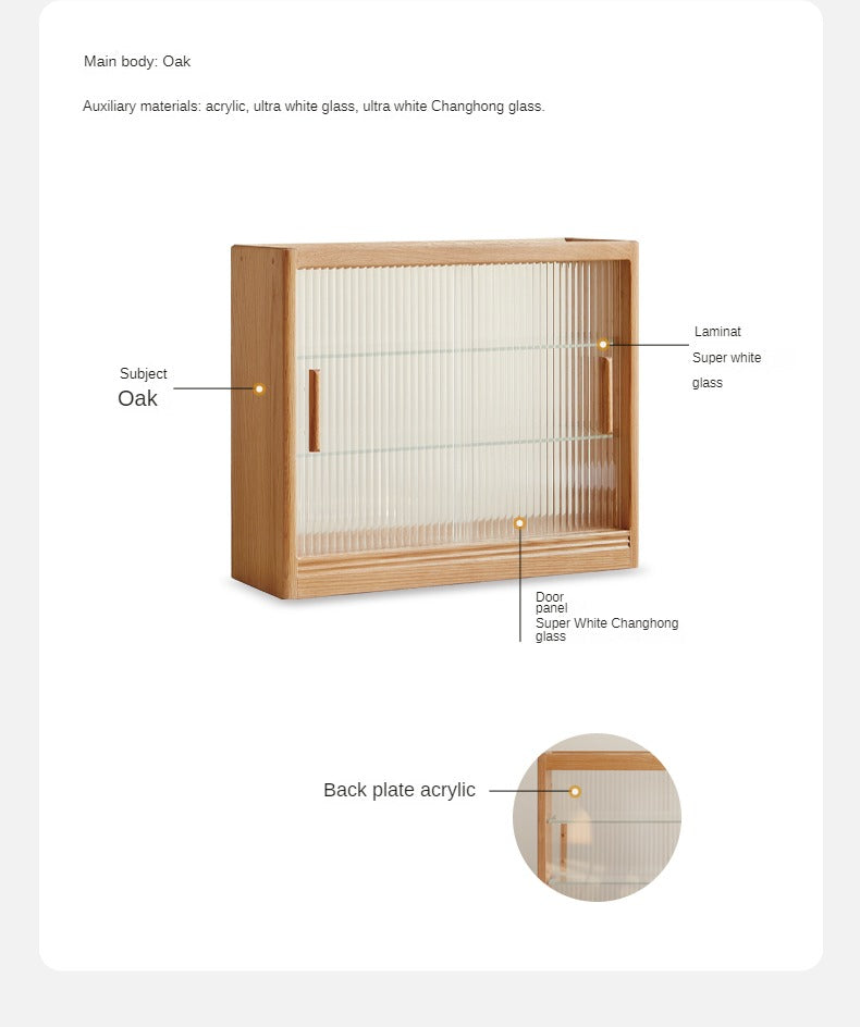 Solid Wood Desktop Locker Storage Cabinet with Glass Sliding Door - Oak, Cherry, Poplar - Perfect for Home Office, Bedroom, and Dorm Organization