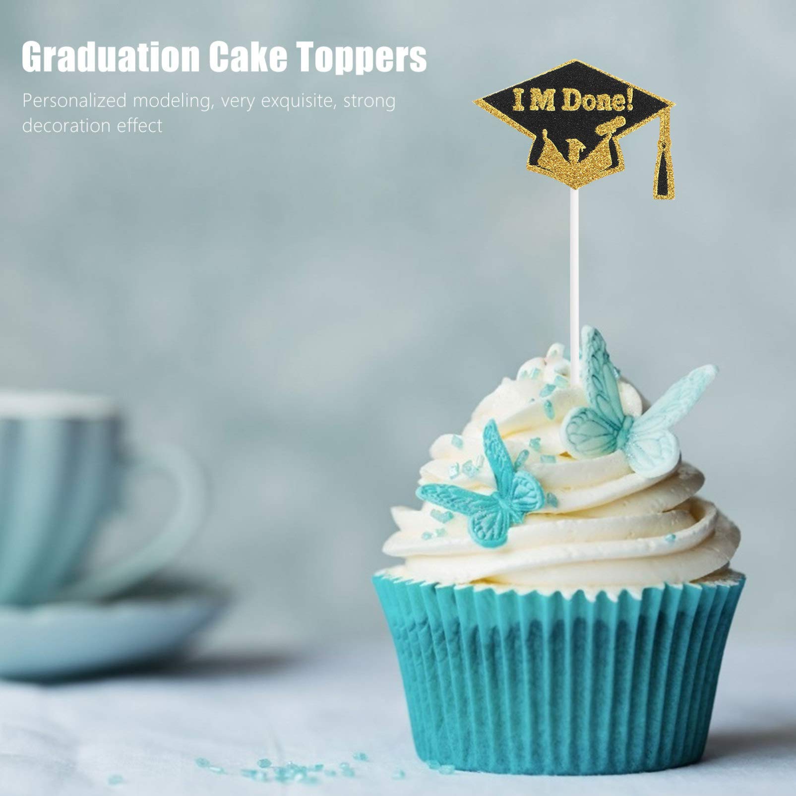 10pcs Graduation Cake Toppers - Edible Cake Decorations for Graduation Party, Cupcake Picks, Dessert Inserts - Perfect for Graduation Cakes, Cupcakes & Celebration Desserts (Graduation Party Decor, School Celebration)