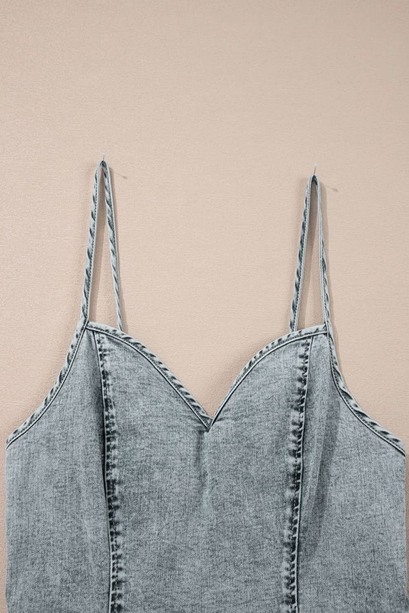 Stylish Beau Blue Sleeveless V-Neck Denim Sheath Dress with Back Zipper - Perfect for Summer Parties, Date Nights & Casual Outings