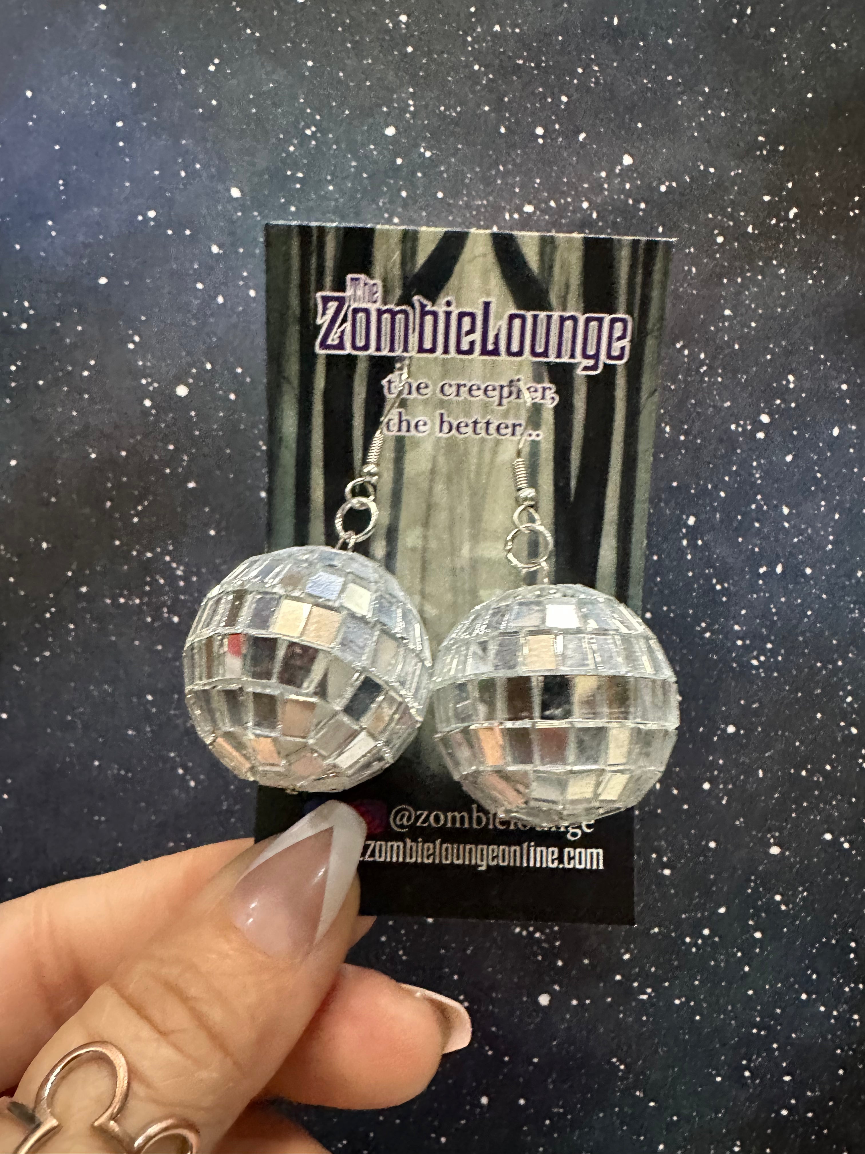 Disco Ball Earrings for Women - Sparkling Silver Party Earrings for Night Out, Club, Festival & Dance - Trendy Dangle Drop Earrings for Costume & Themed Events