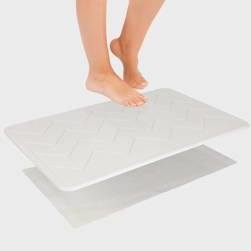 Natural White Algodon DRI Stone Bath & Kitchen Mat - Absorbent, Non-Slip, Quick-Drying for Bathroom, Shower, Sink & Kitchen Use