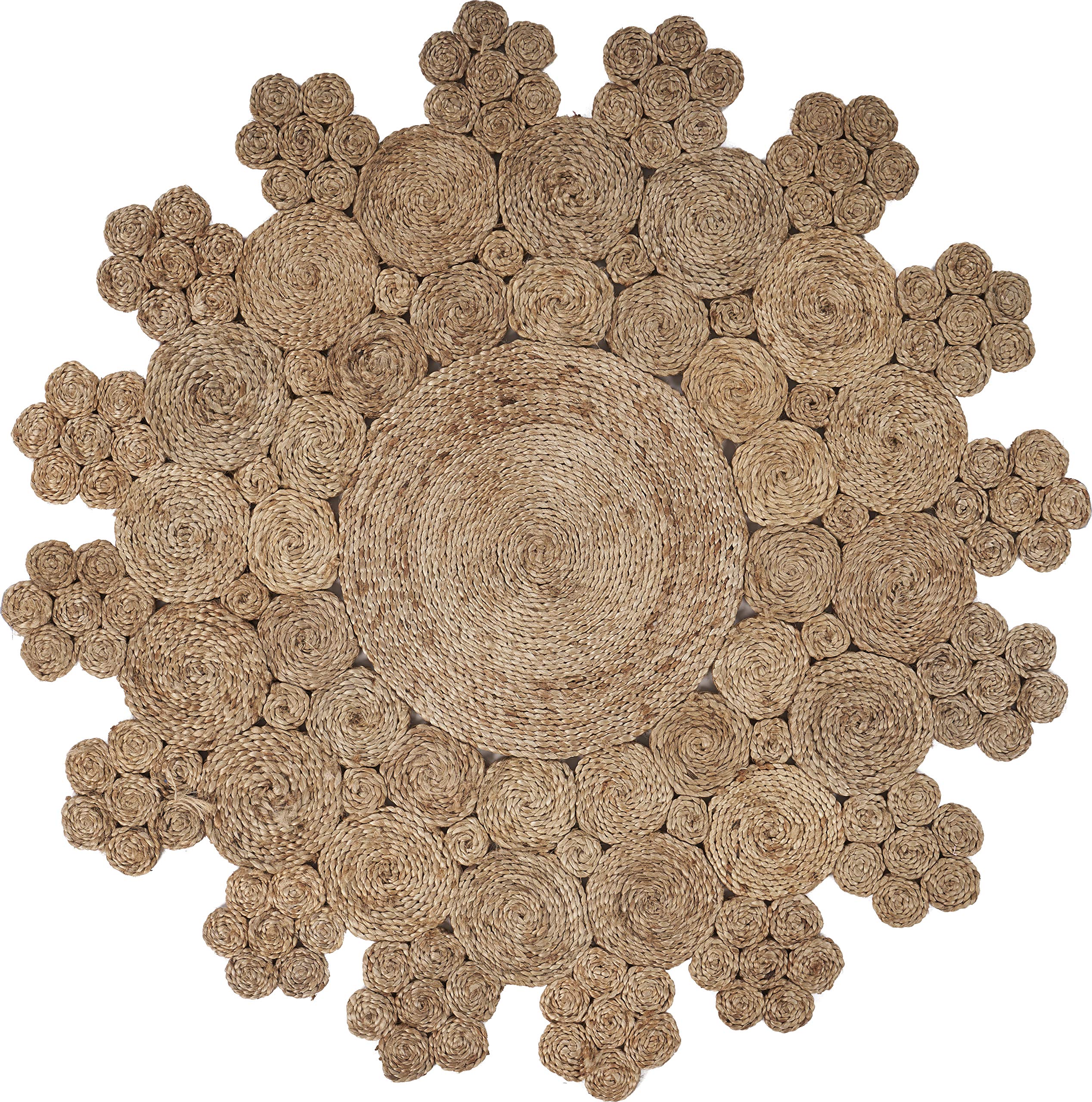 Natural Jute 4ft Round Area Rug - Boho Farmhouse Decor for Living Room & Bedroom