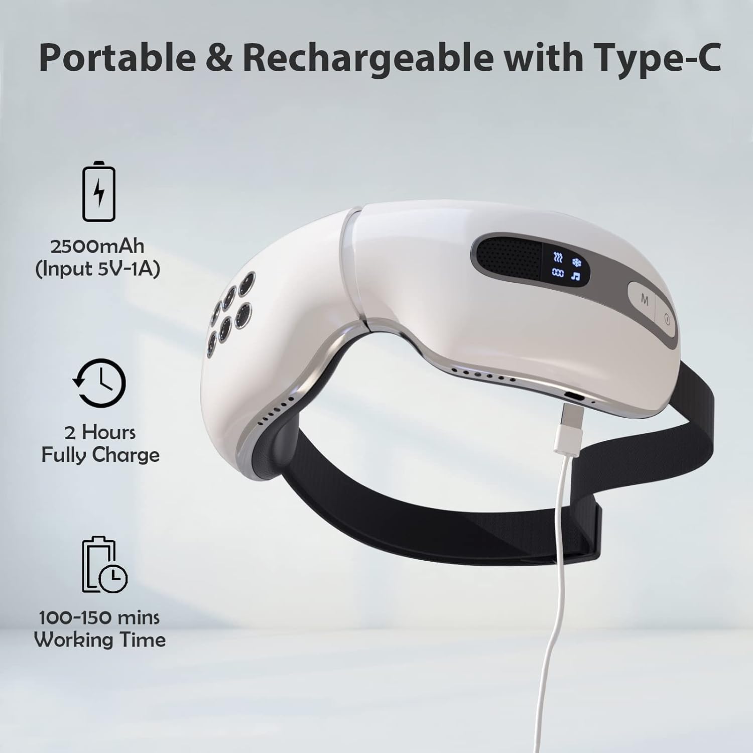 Heated & Cooling Eye Massager for Migraines, Eye Strain Relief, Dark Circles & Puffiness - Rechargeable Eye Mask for Dry Eyes & Better Sleep - Perfect Gift for Women & Men (White) - Use at Home, Office or Travel