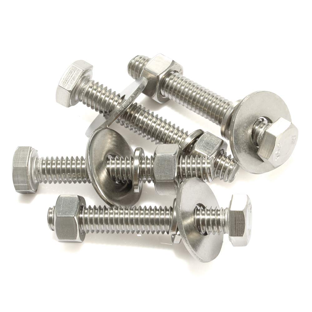 18-8 Stainless Steel Hex Head Bolts with Nuts & Washers - 8 Sets for DIY & Construction