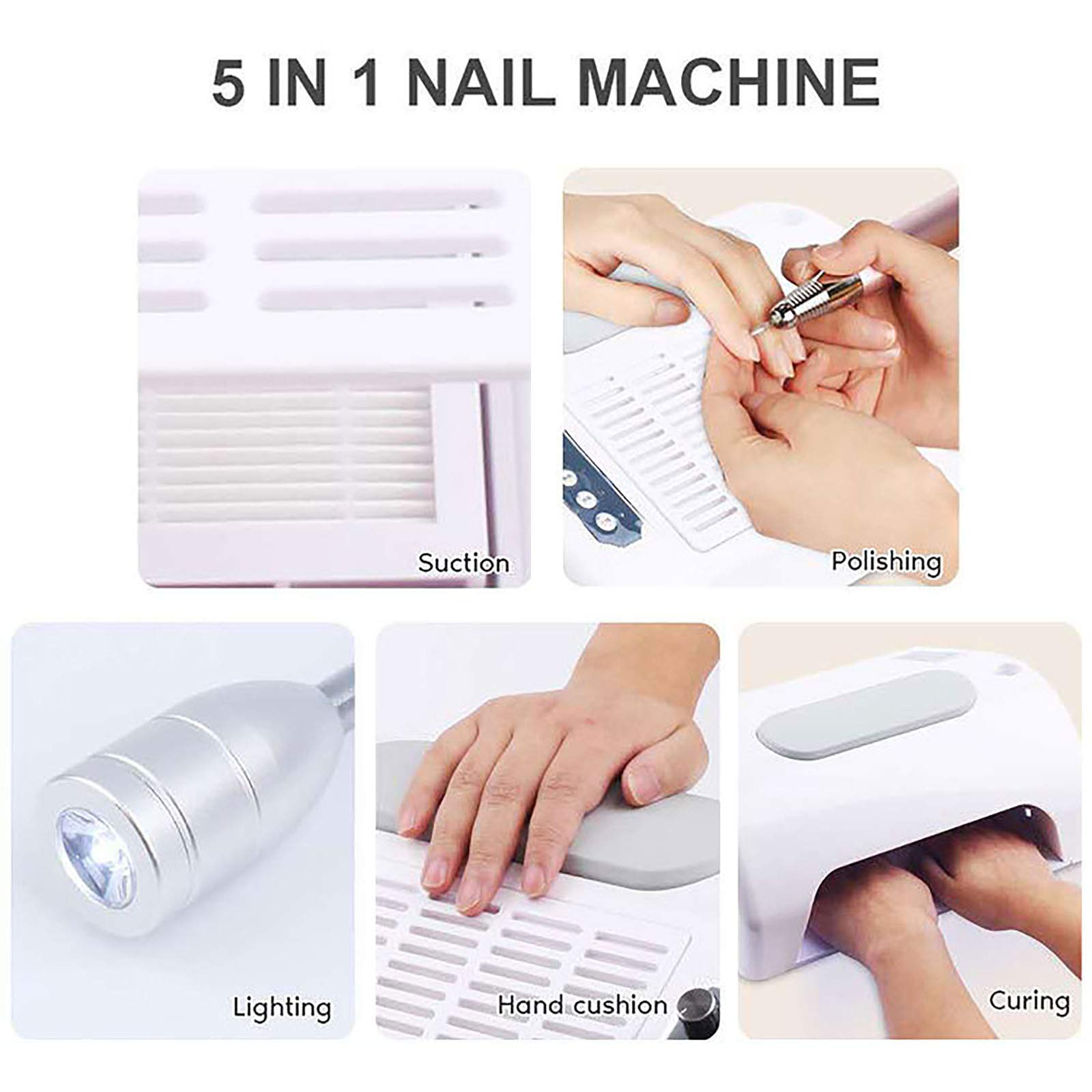 Professional 5-in-1 Electric Nail Drill Machine with UV LED Lamp & Dust Vacuum - 96W Multi-Functional Manicure Kit for Salon & Home Use | Perfect for Nail Art, Acrylics & Gel Polish Drying