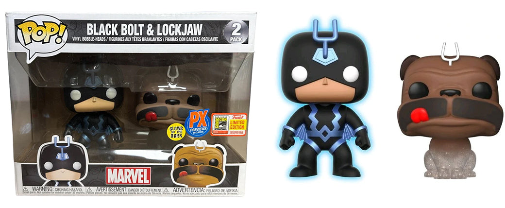 Black Bolt (Glow in the Dark) & Lockjaw (Teleporting) 2-Pack Action Figures - 2018 SDCC/Previews Exclusive Collectible Set for Marvel Fans | Perfect for Display, Gifts, and Comic Con Events