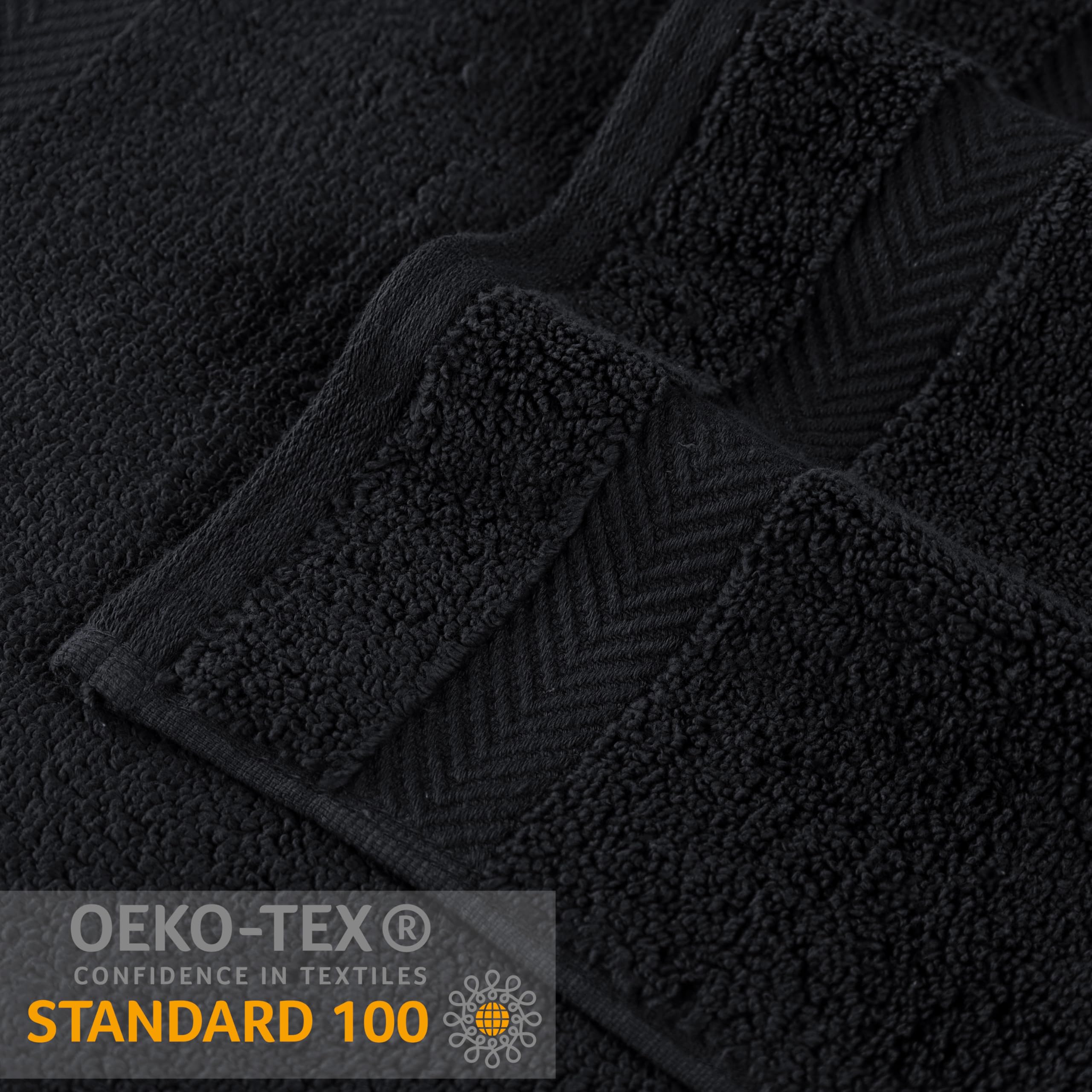 Premium 100% Long-Staple Zero Twist Cotton Towel Set - 6 Piece Ultra Soft Bath, Face & Hand Towels for Luxury Spa, Hotel & Home Use - Black