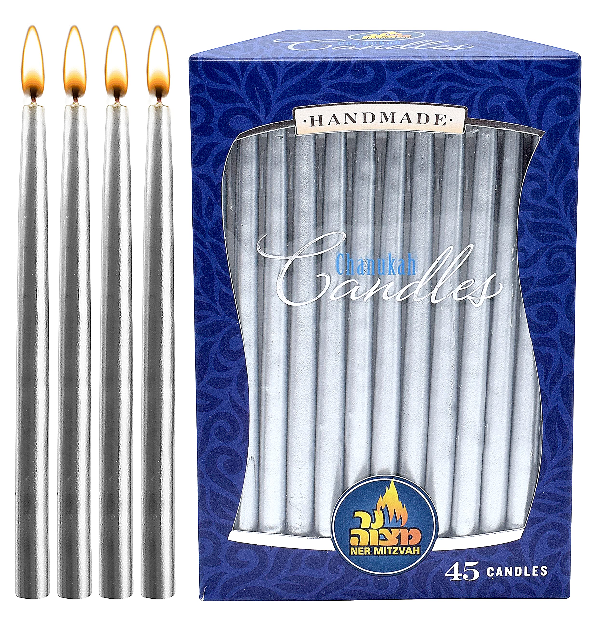 Premium Dripless Hanukkah Candles - Standard Size Metallic Silver Menorah Candles (45 Count) for All 8 Nights - Fits Most Menorahs - High-Quality Wax for Clean Burning - Perfect for Home Celebrations & Jewish Holiday Decorations