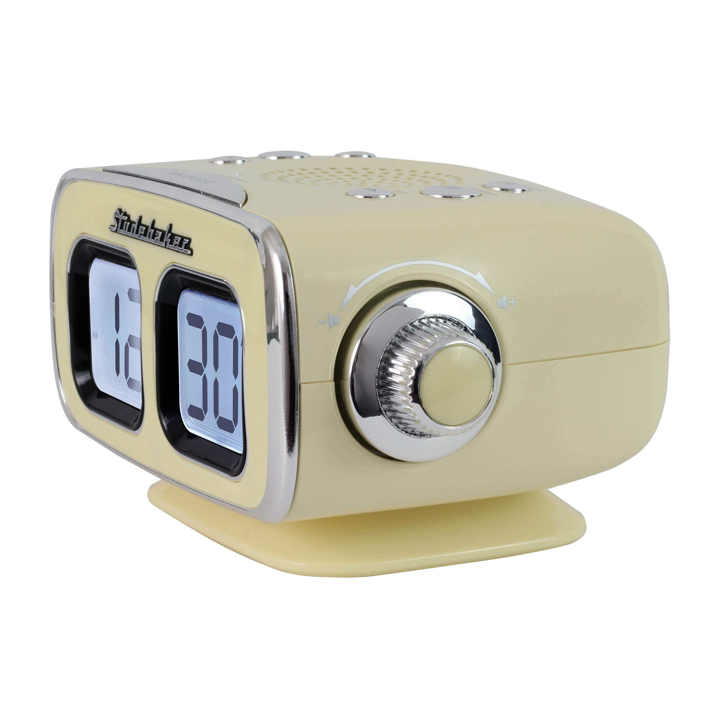 Studebaker Large Display LCD AM/FM Retro Clock Radio with USB, Bluetooth & Aux-in - Vintage Alarm Clock for Bedroom, Kitchen, Office (Cream White) | Perfect for Nightstands, Countertops & Small Spaces
