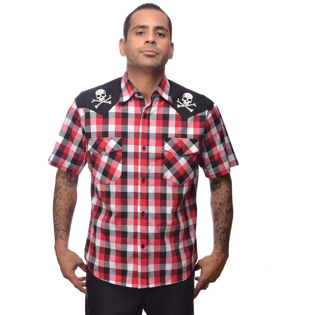 STEADY CLOTHING Chaos Western Button Up Shirt for Men - Black & Red Plaid Flannel Shirt for Cowboy, Rodeo, and Casual Wear