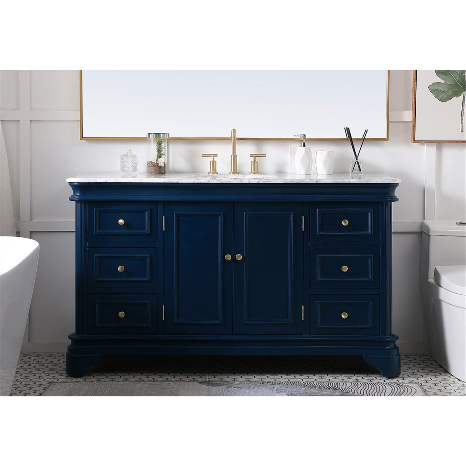 60 Inch Blue Single Bathroom Vanity Set with Mirror - Modern Elegant Bathroom Decor for Master Bath, Guest Bath & Powder Room