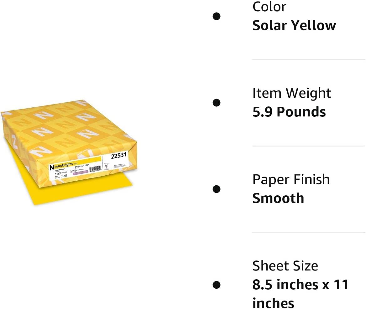 Neenah Paper 22531 Premium 24lb Color Paper - 8.5 x 11 Inches, Solar Yellow, 500 Sheets for Printing, Crafting & Office Use