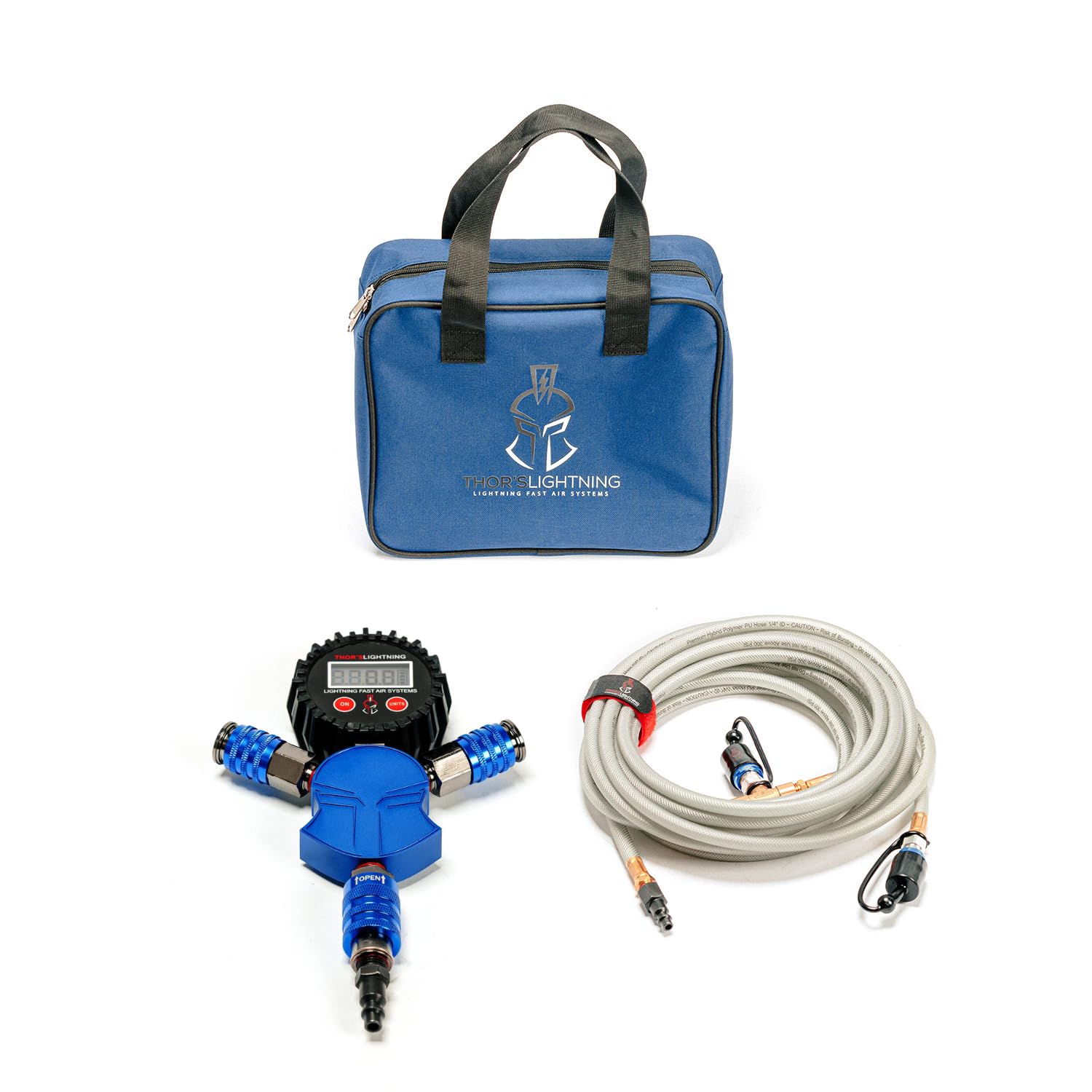 Thor's Lightning Rapid 2-Tire Air Inflation & Deflation System with APEX RPV Lock-On Air Chucks - Short Stem in Candy Blue | Fast Tire Pressure Adjustment for Off-Road Vehicles, ATVs & Motorcycles