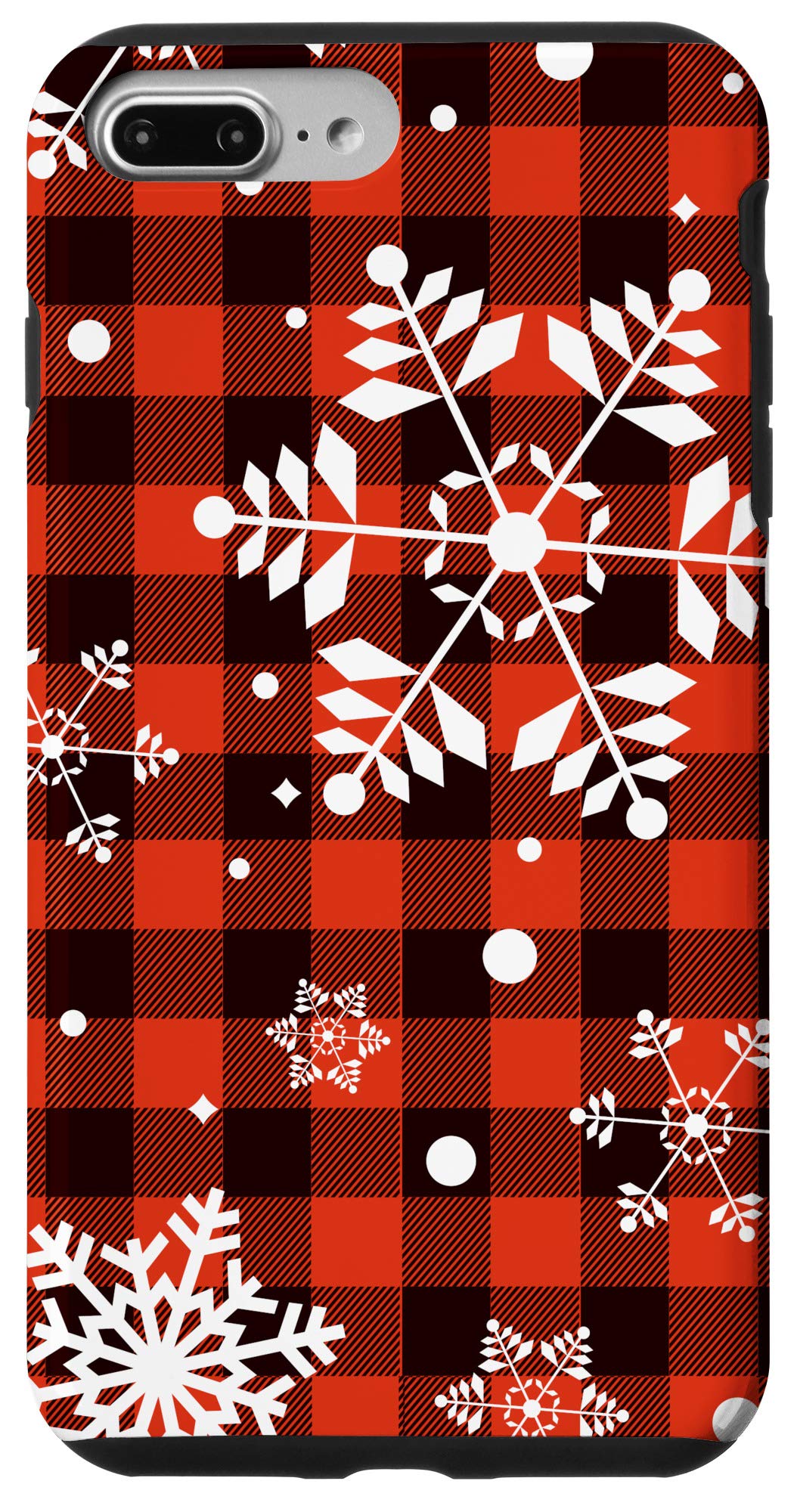 iPhone 7 Plus/8 Plus Christmas Gift Case - Red Black Plaid Buffalo Design with Snowflakes | Perfect Holiday Present & Winter Protection for Your Phone