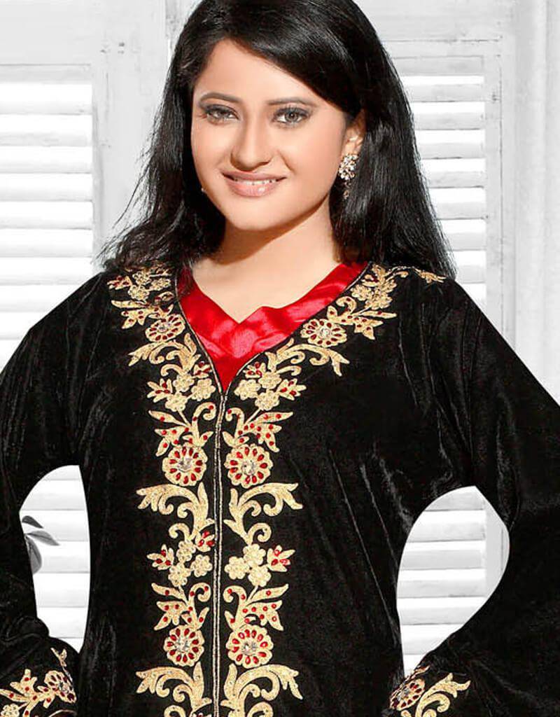 Elegant A-Line Double Neckline Velvet Kaftan Dress for Women - Perfect for Parties, Evening Events & Special Occasions