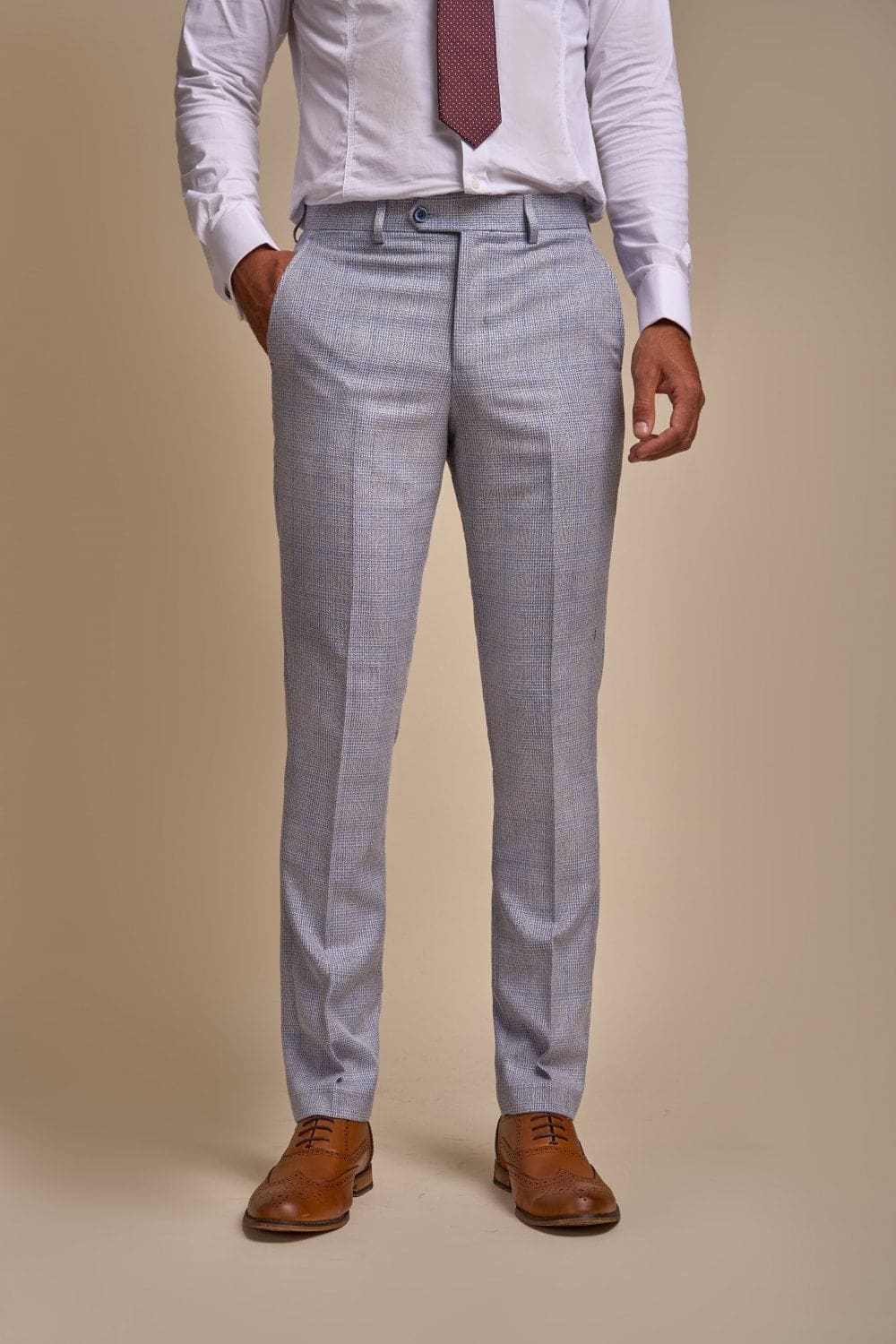 Premium Cavani Caridi Men's Sky Blue Tweed 3-Piece Suit with Navy Waistcoat | Formal Wedding, Business & Special Occasion Attire