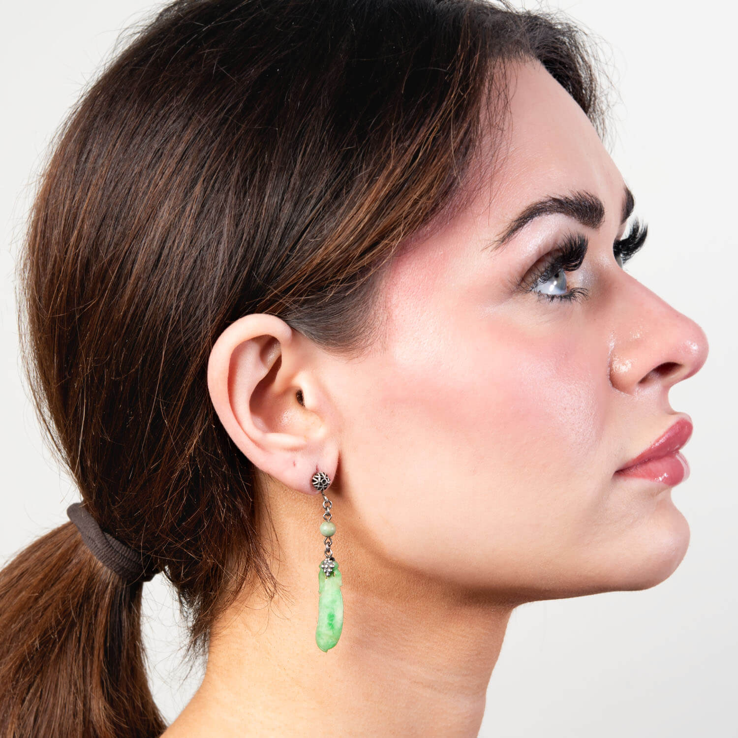 Exquisite Art Deco Chinese Sterling Silver Carved Jade Earrings – Vintage Inspired Jewelry for Women, Perfect for Weddings, Parties & Special Occasions