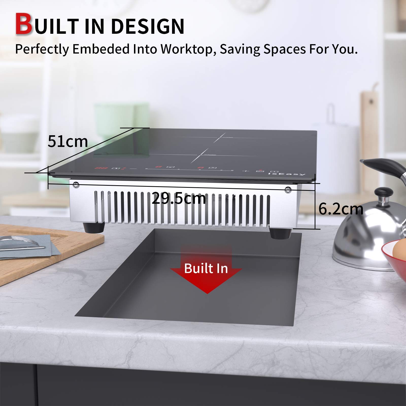 Double Induction Cooktop - 3400W Electric Induction Stove with 2 Zones, 29cm Built-in Ceramic Glass Surface, Touch Controls & Timer - Perfect for Home Kitchen, RV, and Small Spaces