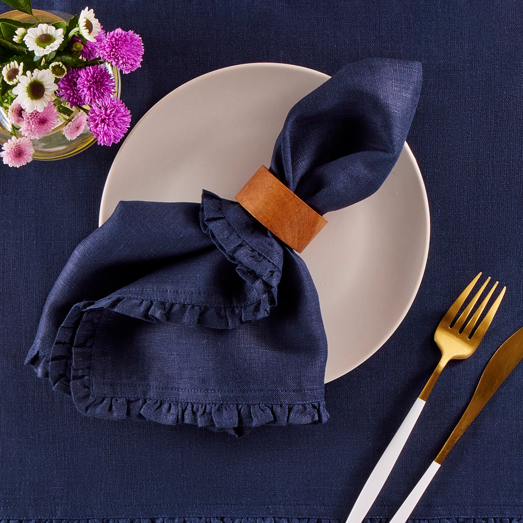 Juliette Ruffled Napkins - Set of 4 Premium Cotton Dinner Napkins for Formal Dining & Special Occasions