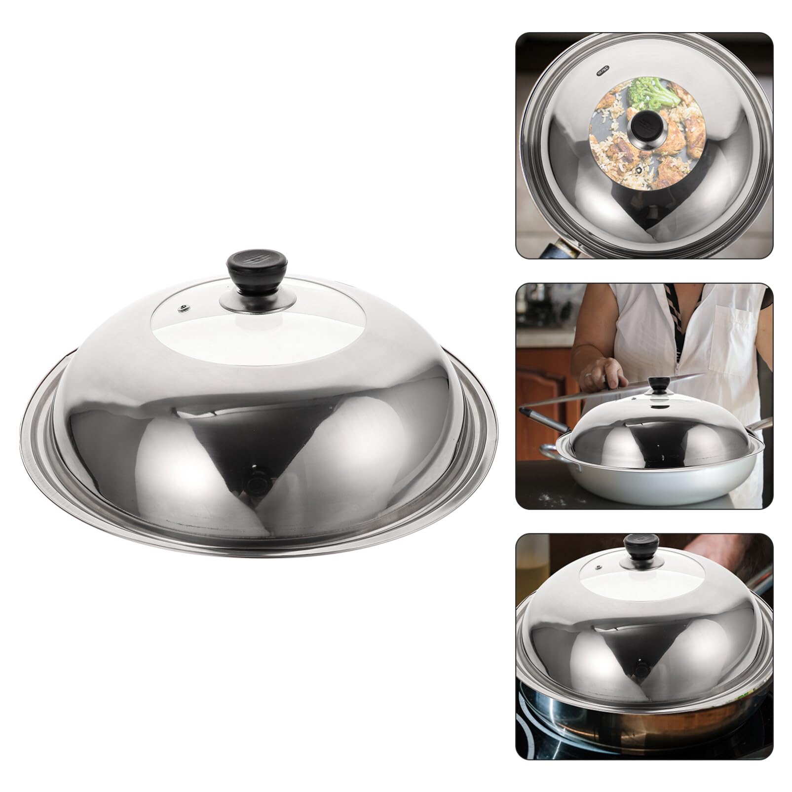 Hemoton 15-Inch Stainless Steel Pot Lid - Universal Replacement Cover for Cookware, Frying Pans & Cast Iron Skillets - Durable Kitchen Supplies for Baking, Cooking & Food Prep (38cm Round)