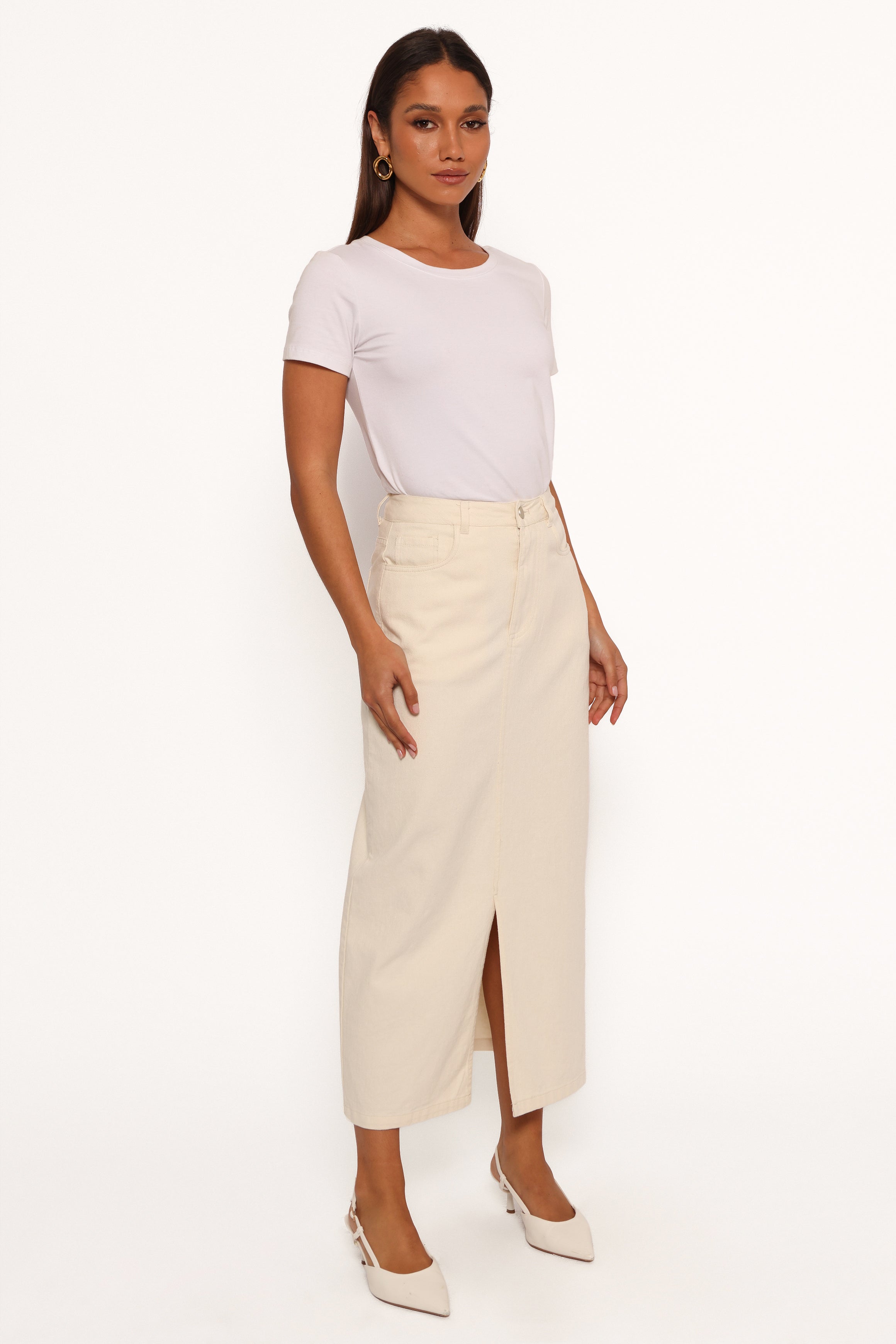 Kellen Women's Corduroy Midi Skirt - Soft Ribbed A-Line Skirt for Fall Winter, Cream Beige | Casual Office Wear, Date Night Outfit, Boho Chic Style