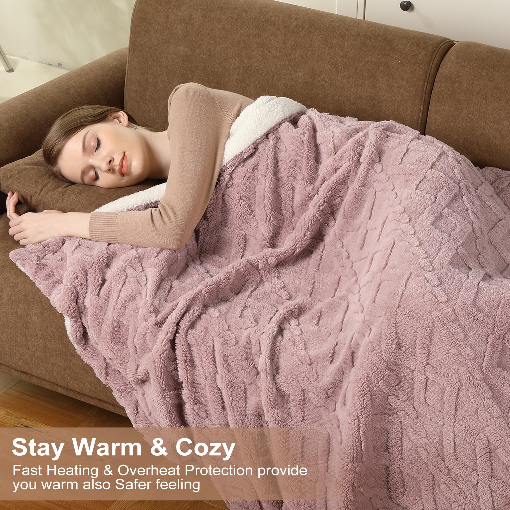 King Size Electric Blanket with Dual Control - 10 Heating Levels & Auto Shut Off | Wireless Heated Sherpa Blanket with Overheat Protection (90