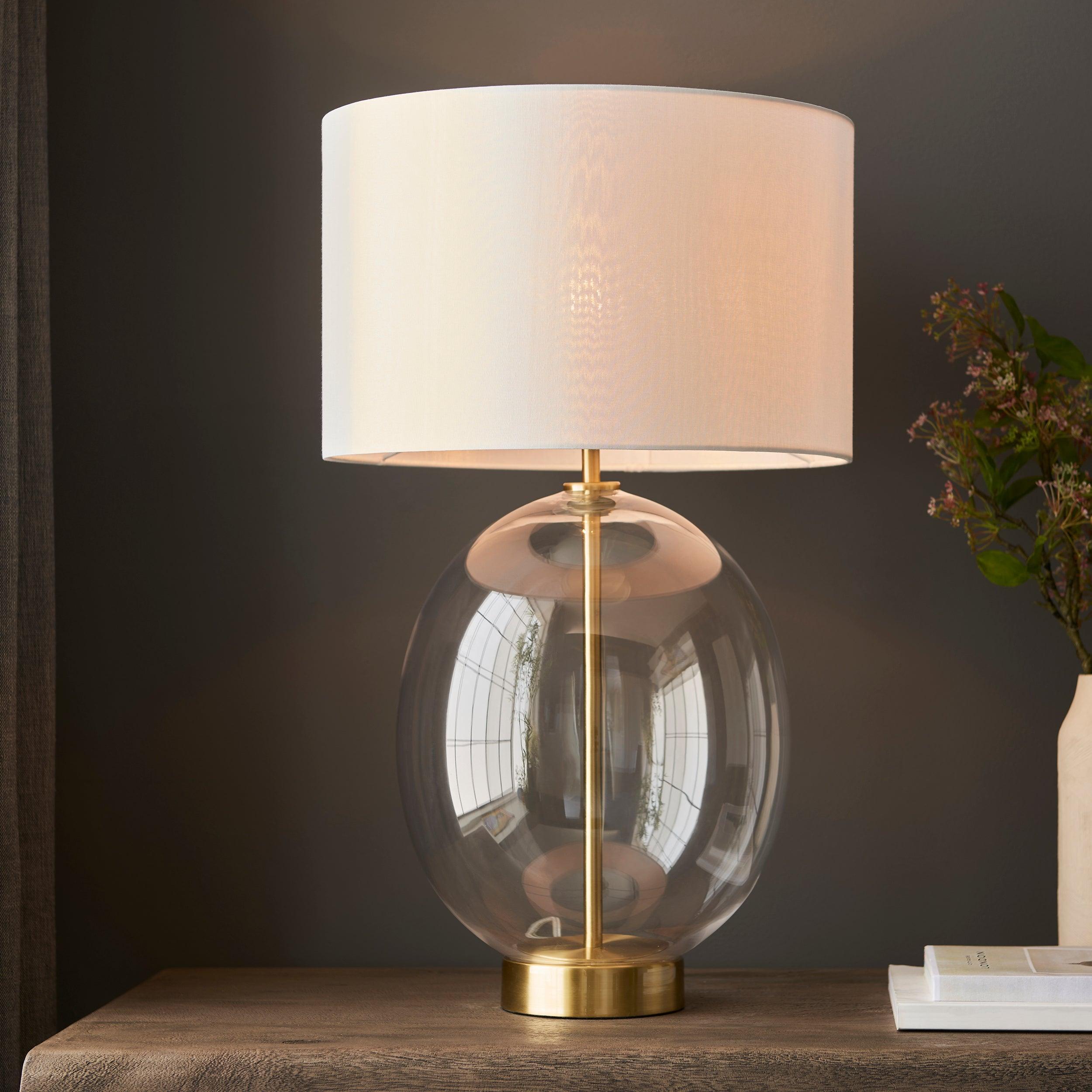 Kelda Brass & Oval Glass Touch Table Lamp with White Shade - Modern Bedside Lighting for Bedroom, Living Room, and Office