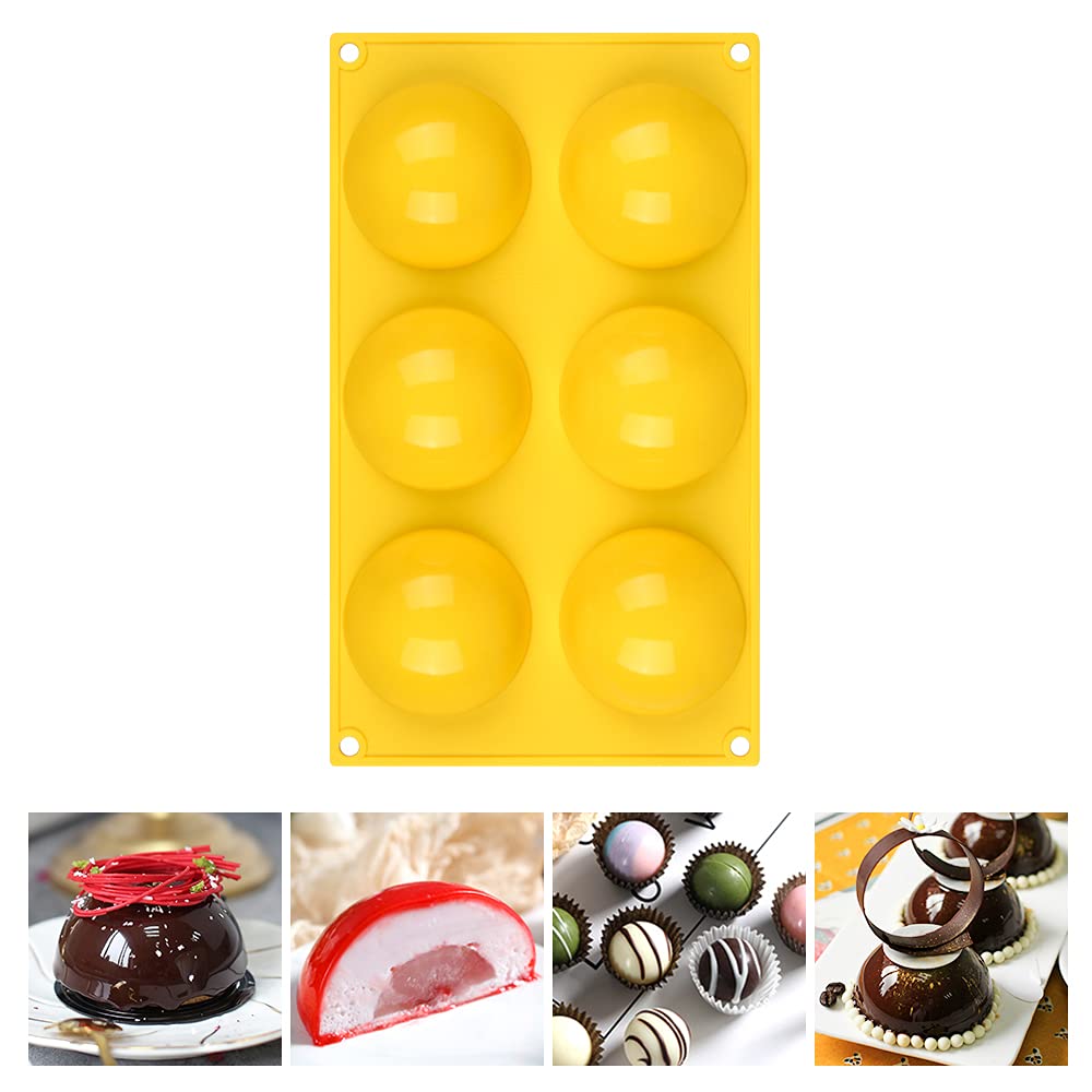 Premium Food-Grade Silicone Chocolate Molds - 6-Cavity Large Nonstick Hot Cocoa Bomb Molds for Baking, Candy Making, Jelly & Cake Decorations (Yellow, 1 Pack) - Perfect for Holiday Treats, DIY Desserts & Party Favors