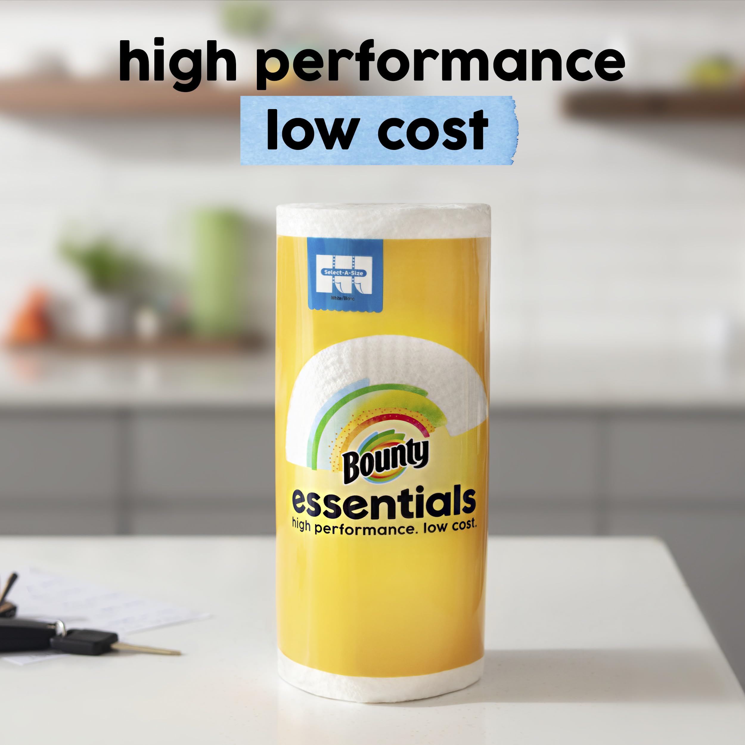 Bounty Essentials Select-A-Size Paper Towels, White, 2 Triple Rolls (6 Regular Rolls) | Super Absorbent & Strong | Perfect for Kitchen Cleaning, Spills & Household Use