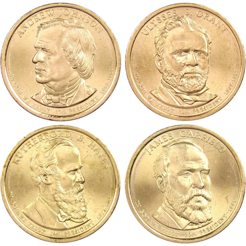 2011 D Presidential Dollar 4 Coin Set BU Uncirculated Mint State $1 Collectible Coins - Perfect for Coin Collectors, History Buffs & Gift Giving