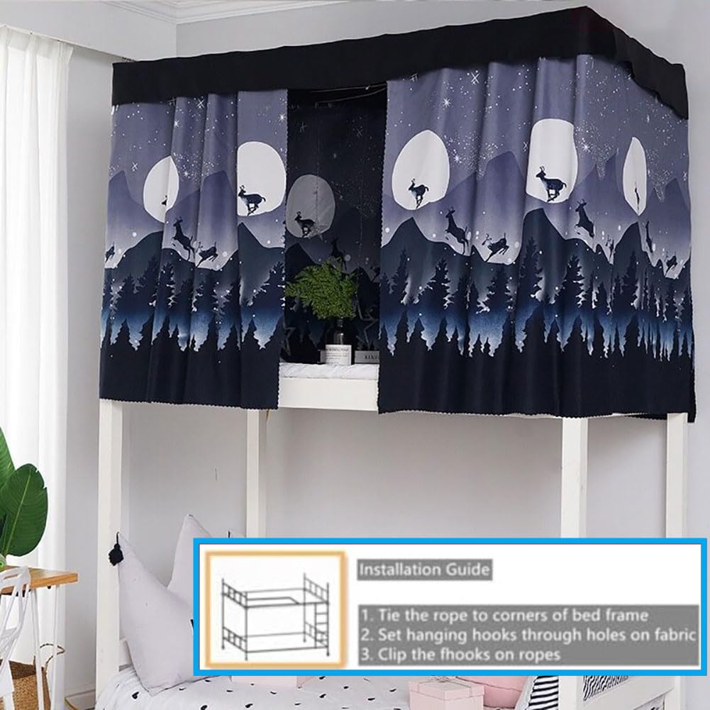 iBluelover Bunk Bed Curtains - Breathable Dustproof Blackout Curtains for Dorm Beds, College Students & Loft Sleeping - Lightproof Canopy Tent for Privacy & Better Sleep (Single Sleeper, Home Use)